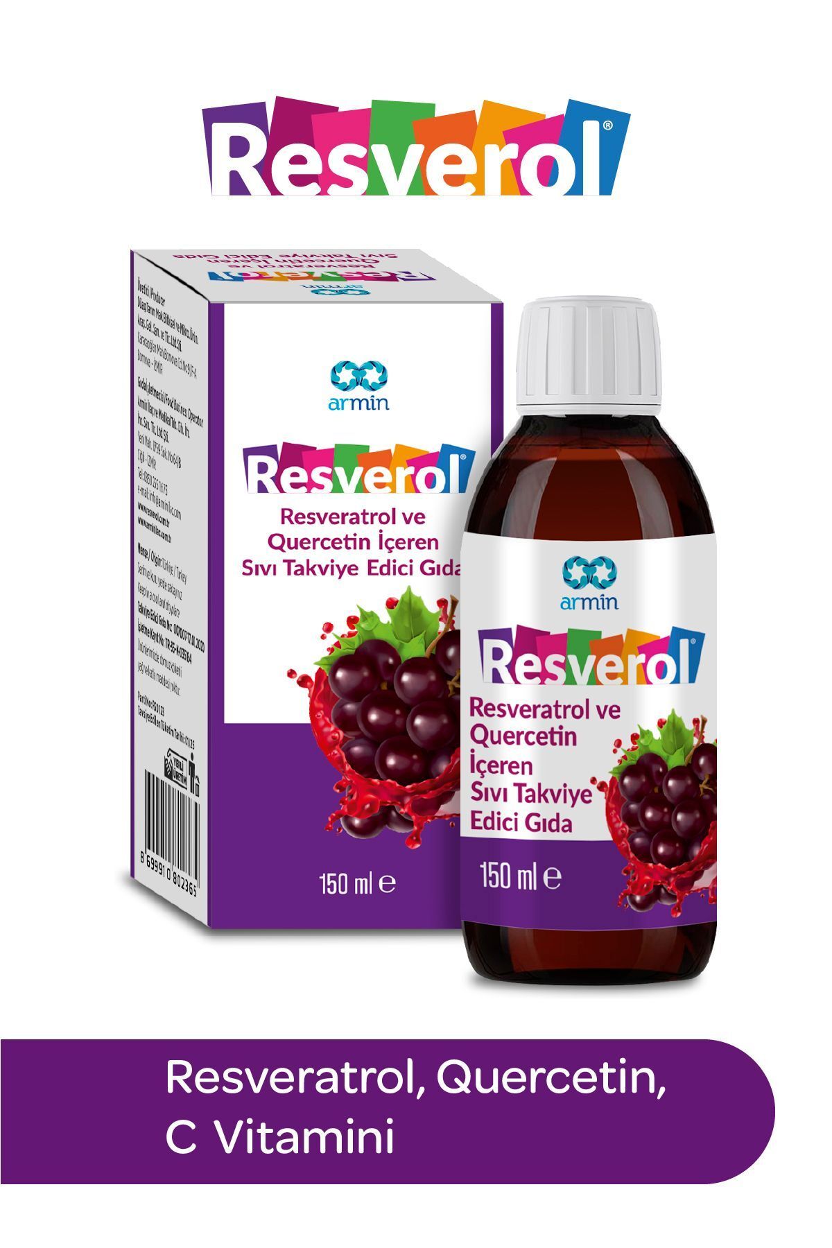 Resverol Resveratrol, Quercetin Ve C Vitamini Içeren Sıvı Takviye Edici Gıda 150 ml