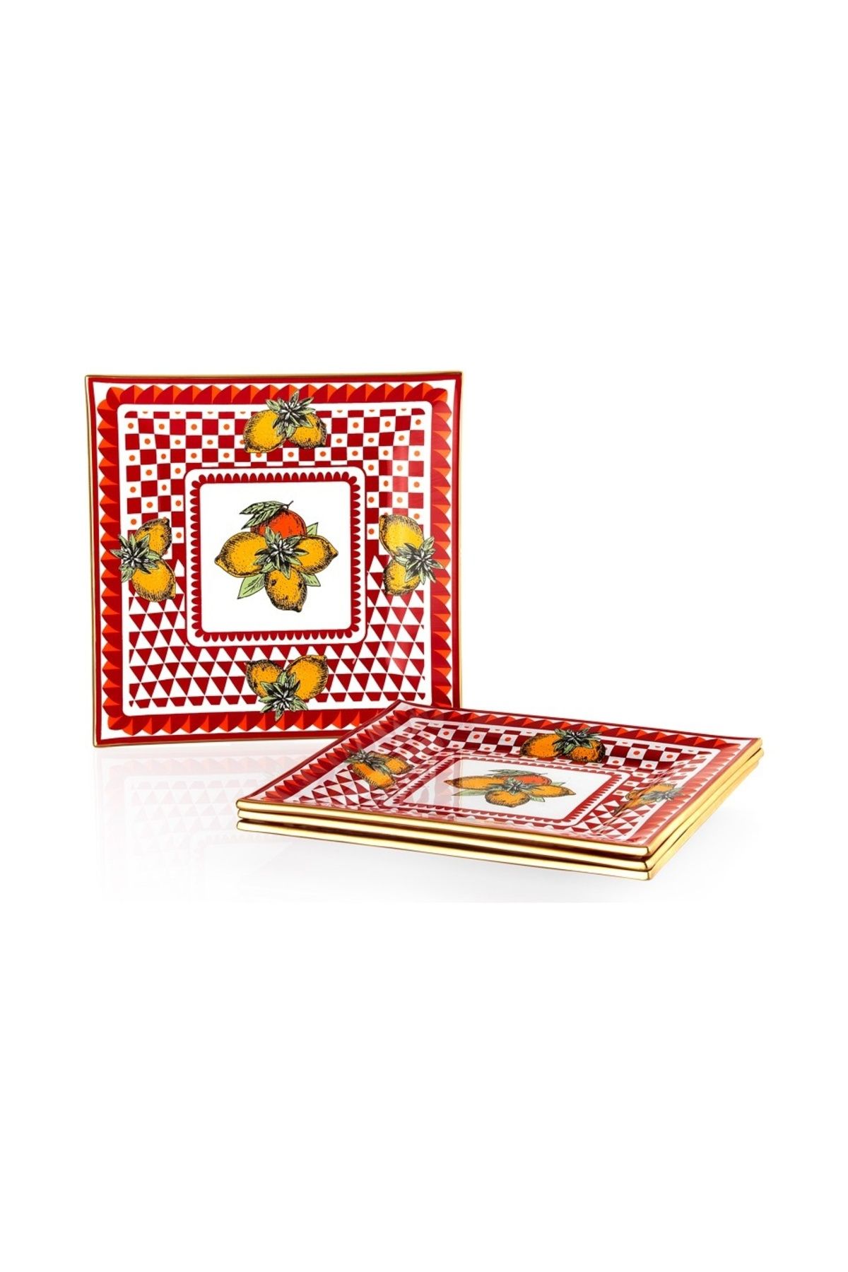 Egsen-Sch-Afer Print 4 Piece Square Cake Set-Red 2