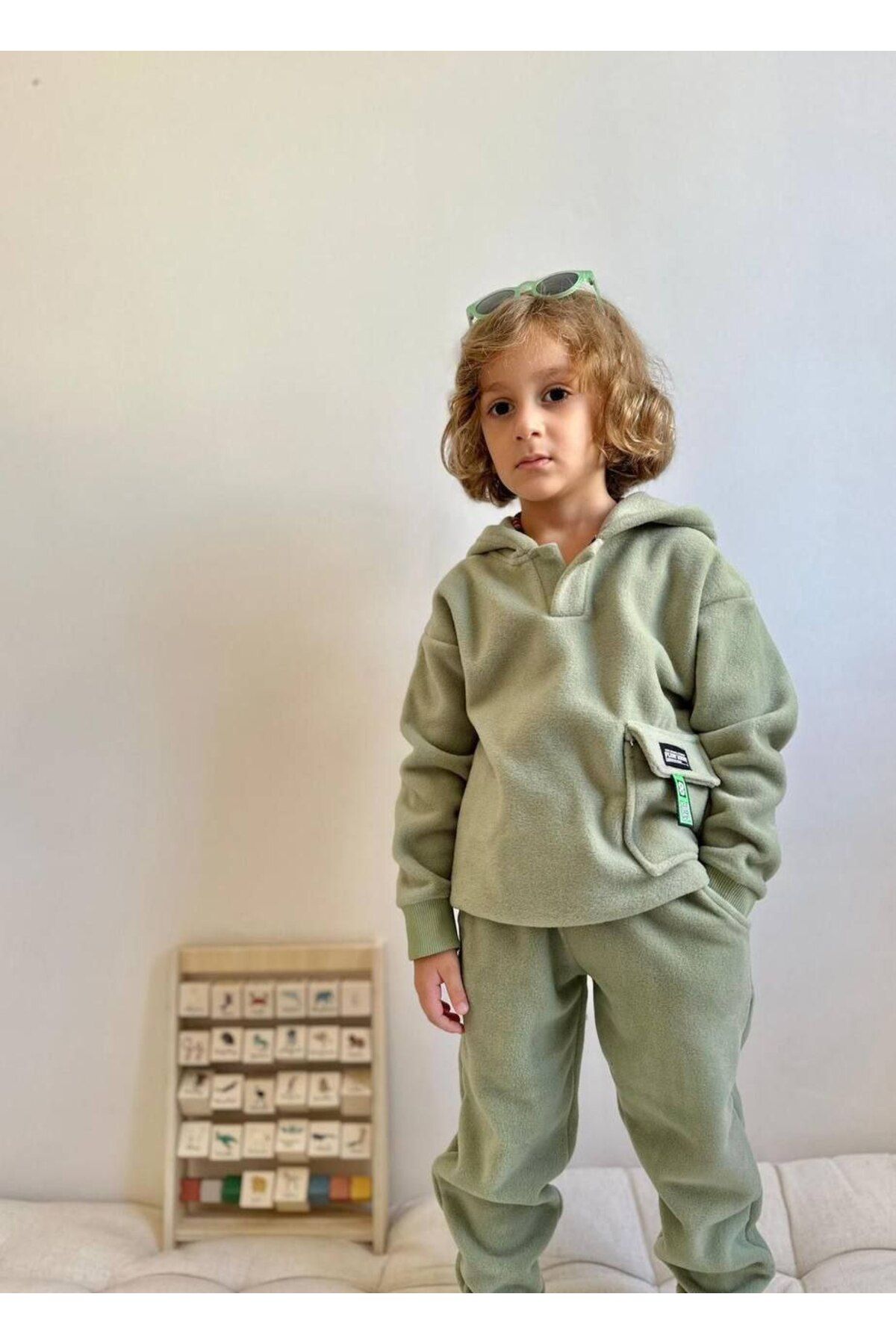 MİO-Boy's Fleece Hooded Green Suit 1