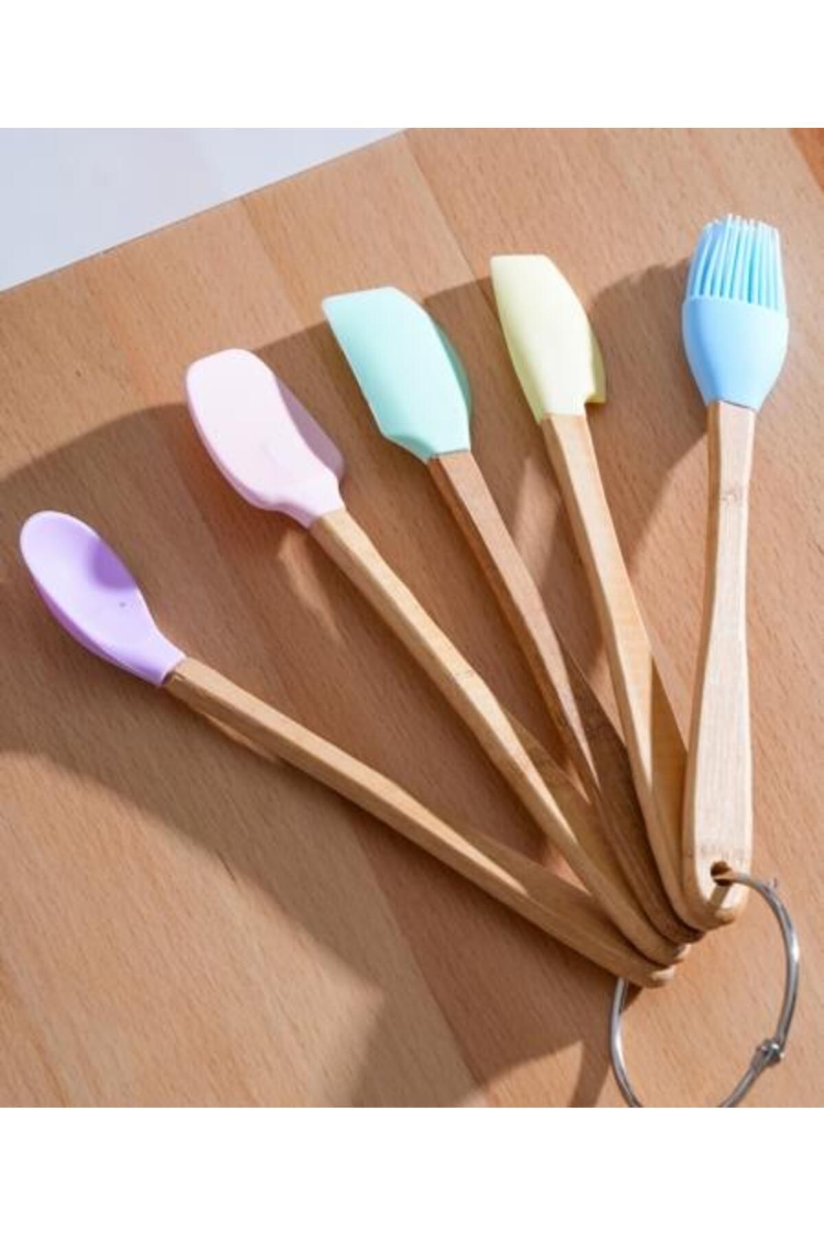 şirin eşyalarım Candy 5 Li Mini Bambu Spatula Seti / Renkli