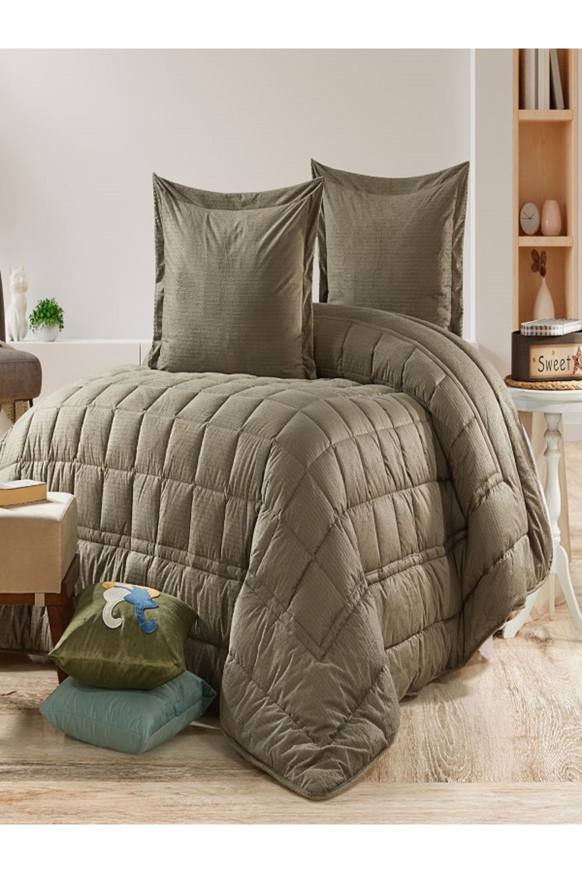 nigift-Double Bedding Set - Khaki - Velvet 2