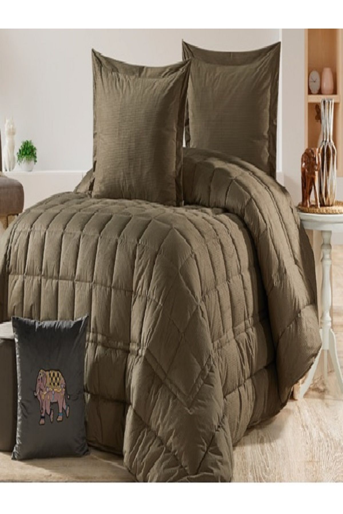 nigift-Double Bedding Set - Khaki - Velvet 1