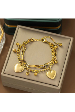 Redhead Çelik Gold Renk Çoklu Kalpli Şans Bileklik