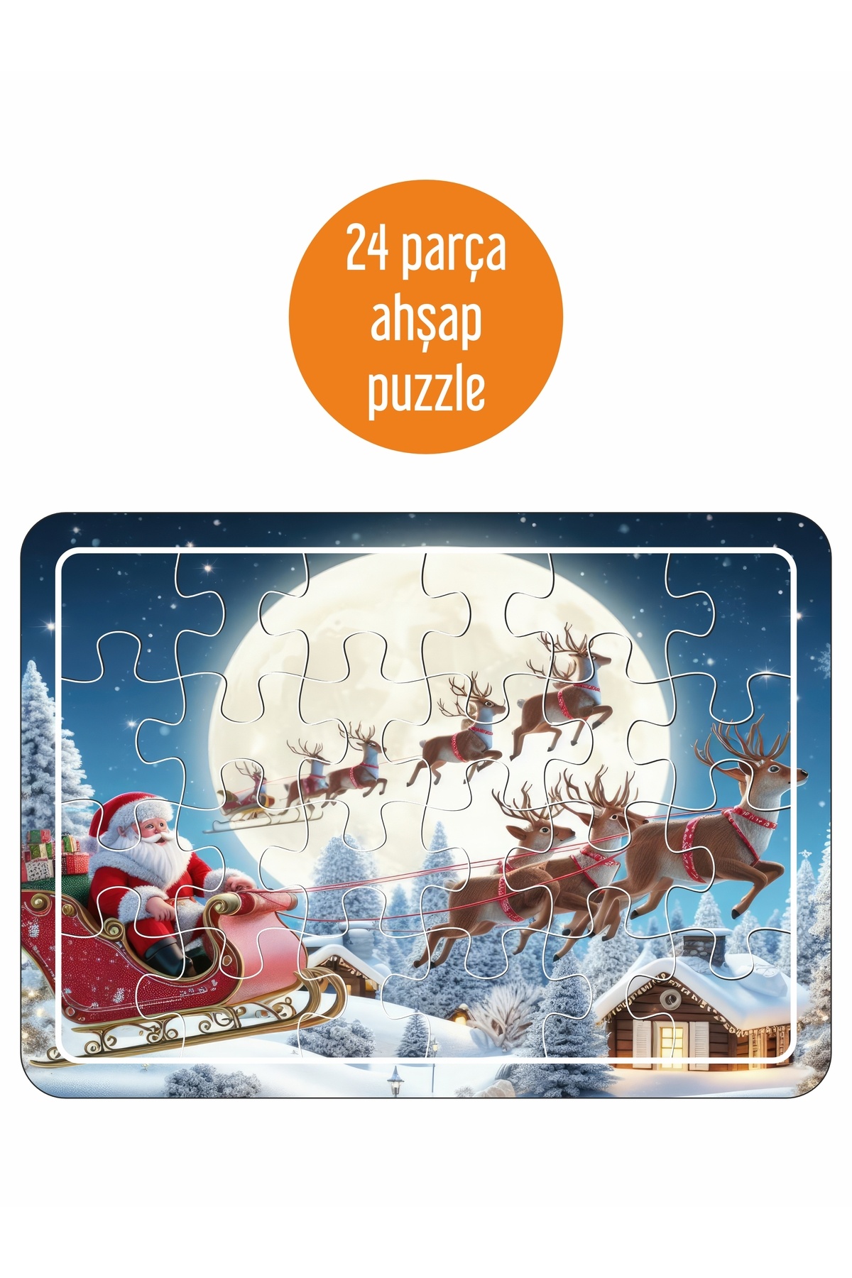 LİPYOS Yeniyıl, Noel Baba, Kardan Adam, Geyikler 24 Parça Ahşap Puzzle