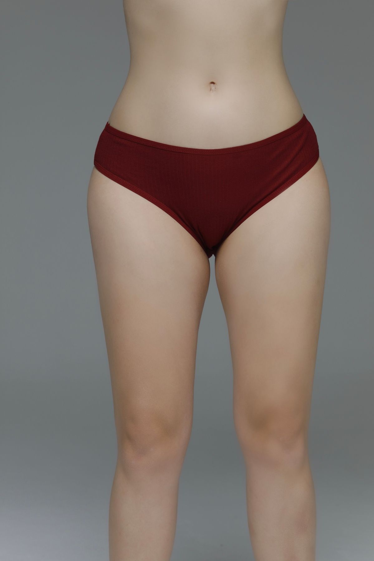 MİSTİRİK-High Waist Ribbed Taranto Model Slip Panties - Stretchy and Soft, Burgundy Color 1