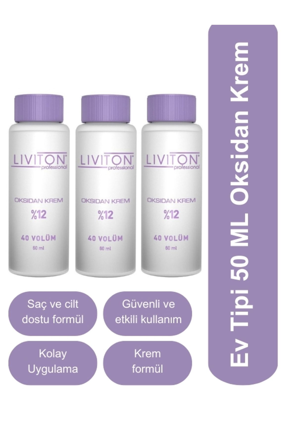 Liviton Professional 40 Volume %12 Mini Oksidan Krem - 3 X 60 ml | Saç Rengini Açmak Ve Boyama Için Profesyonel Çözüm