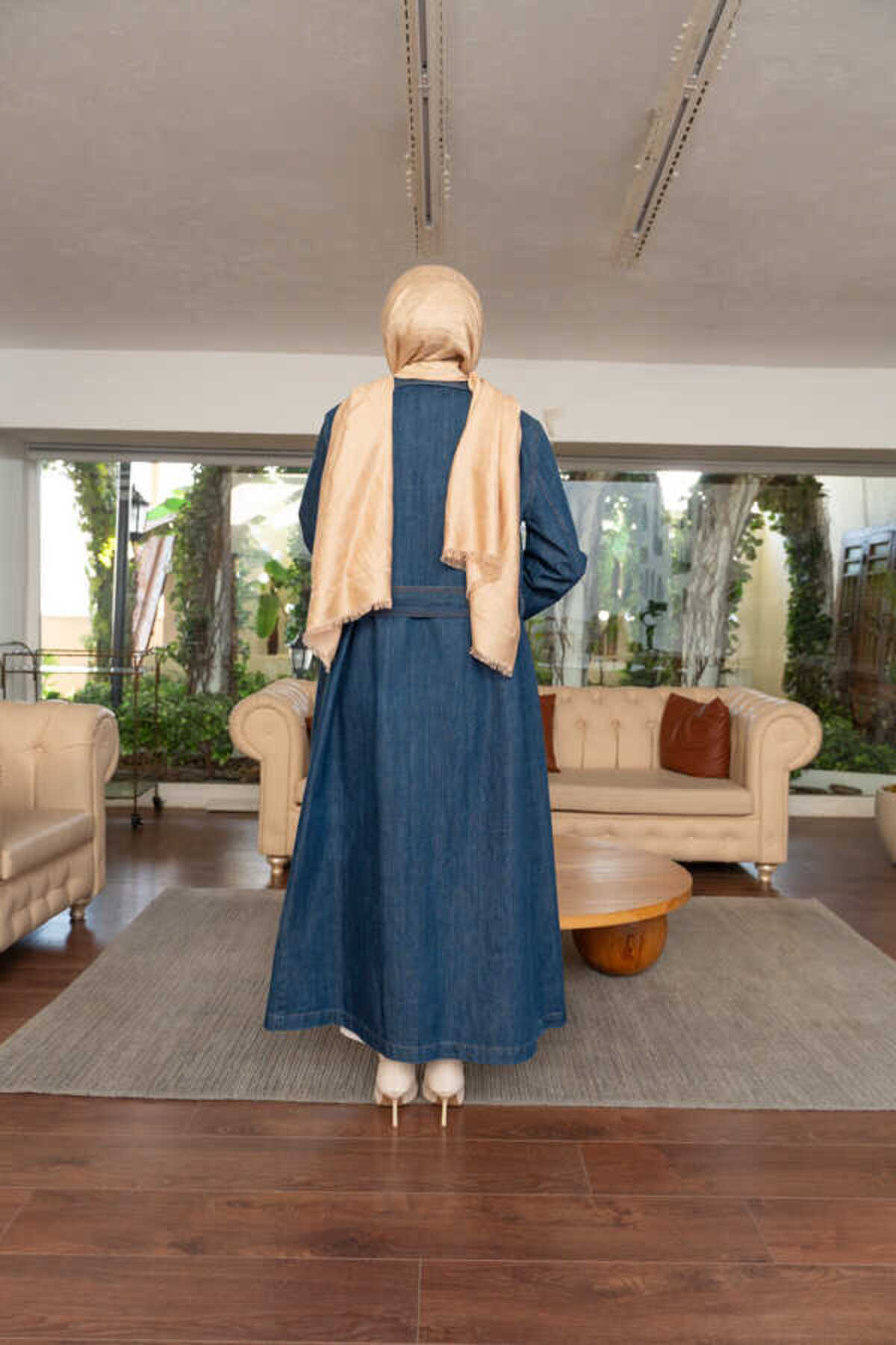 Neways  6655-Kuşaklı Denim Ceket Koyu Mavi - Görsel 5