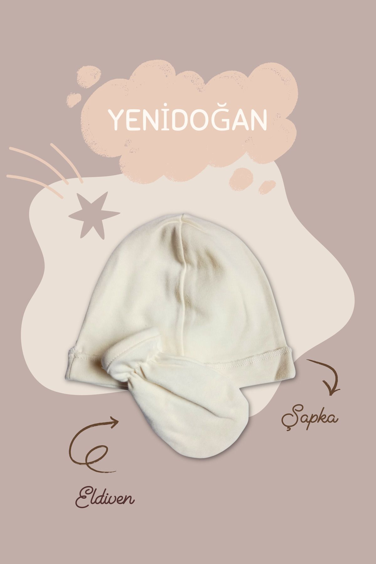 Calico Yenidoğan Organik Ekru Şapka & Eldiven Set / 0-3 Ay