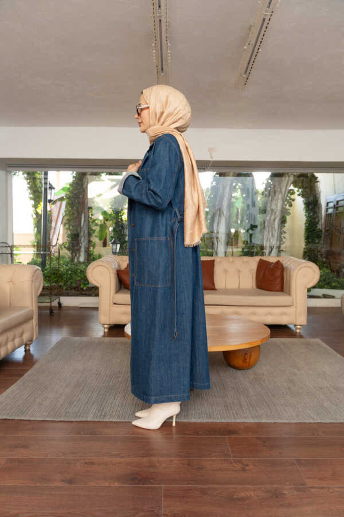 Neways  6655-Kuşaklı Denim Ceket Koyu Mavi - Görsel 7