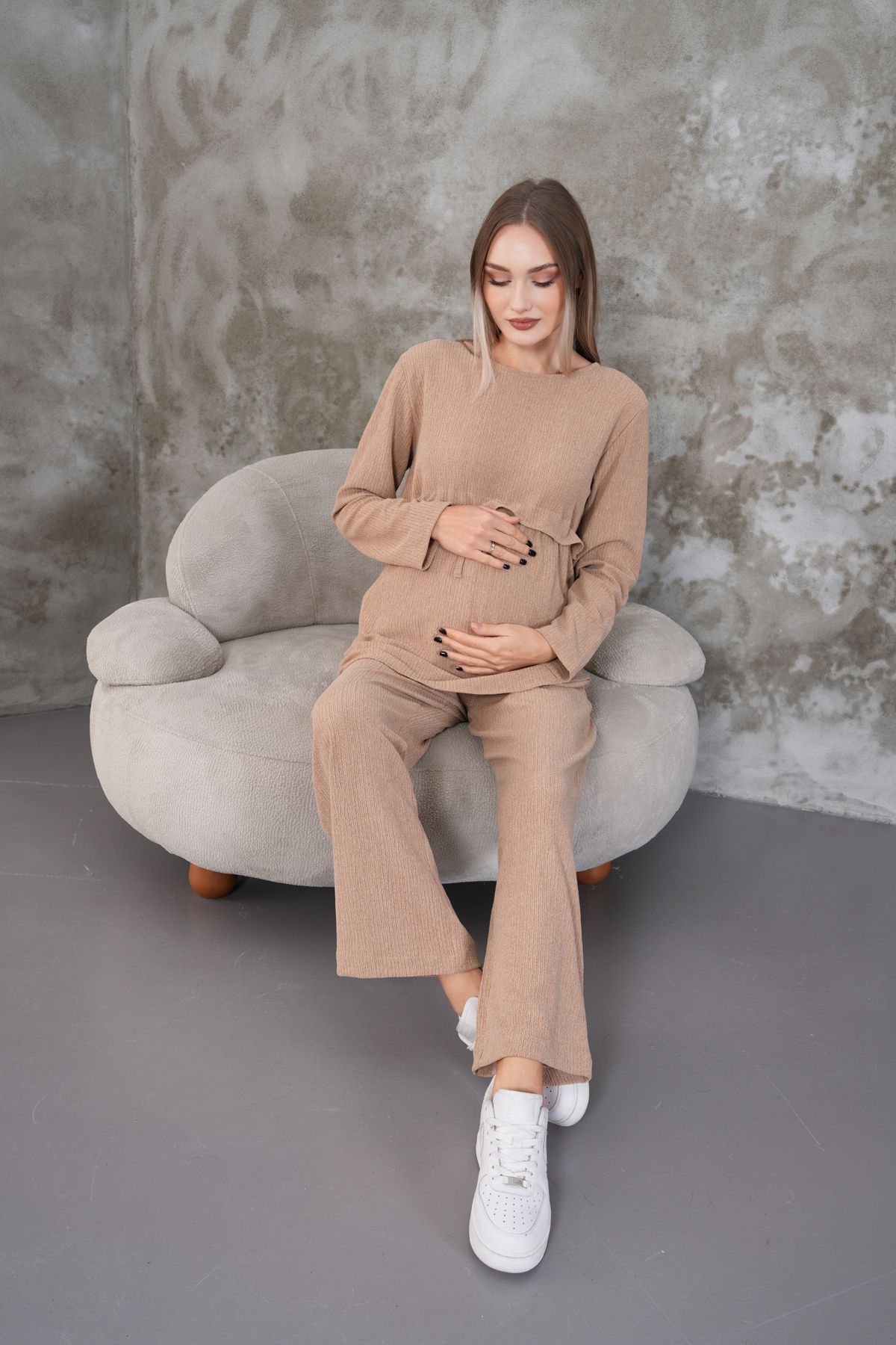 Miss Dünya Lissa-Ruffle Detailed Winter Wrapped Cloth Pocket Maternity and Maternity Top Tunic Set 5
