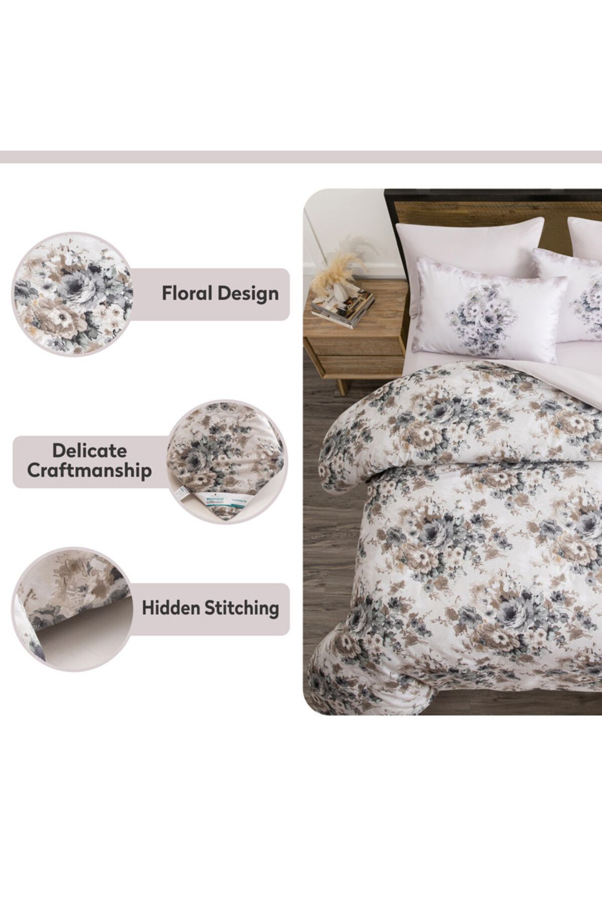 Donetella-Printed Bedding Comforter Set, 4 Pcs Single Size Fits 170x230 Cms 350 GSM Filling 6