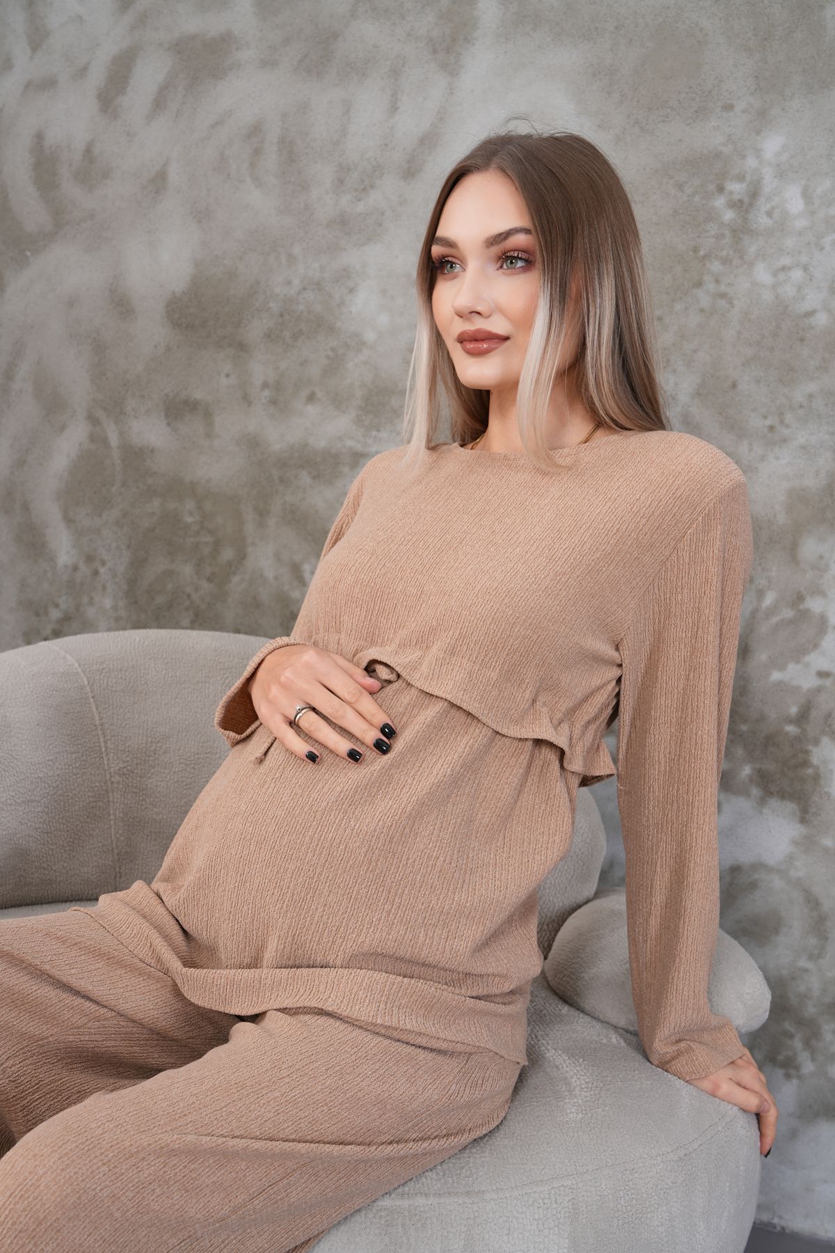 Miss Dünya Lissa-Ruffle Detailed Winter Wrapped Cloth Pocket Maternity and Maternity Top Tunic Set 6