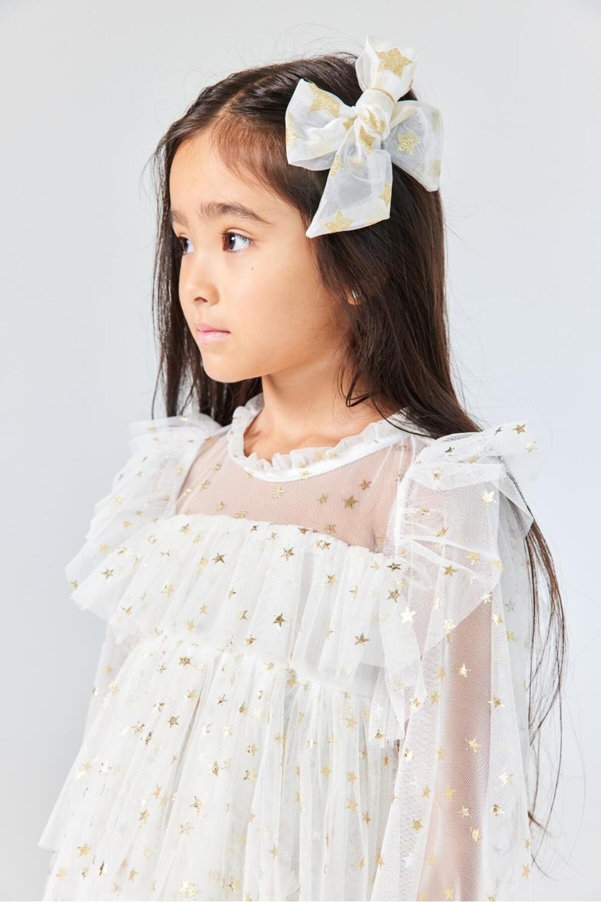 Le Mabelle-Star Patterned Ecru Girl's Layered Dress - Felicia 3