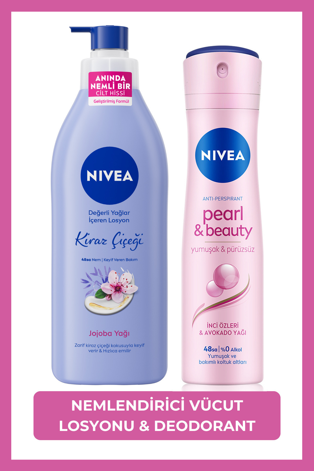 نیوا اسپری دئودورانت زنانه Pearl&Beauty 150 میلی‌لیتر، لوسیون بدن مرطوب‌کننده شکوفه گیلاس 400 میلی‌لیتر WW83