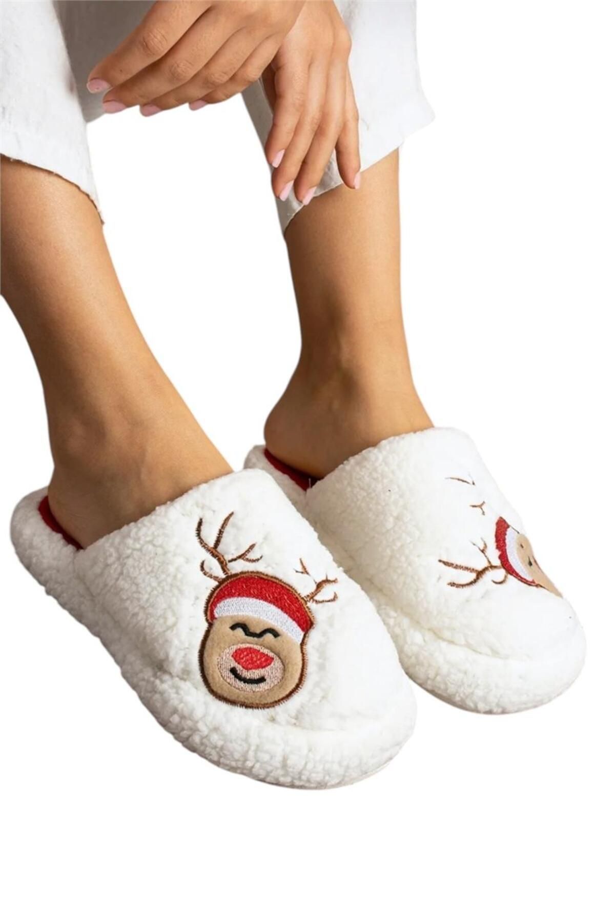Liger-Embroidered Women's House Slippers - Fluffy Dowry Bundle, Valentine's Day White - Mink 2
