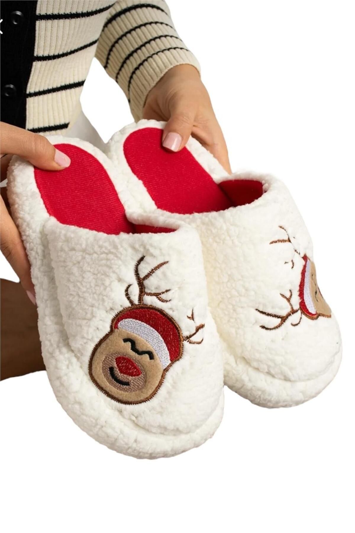 Liger-Embroidered Women's House Slippers - Fluffy Dowry Bundle, Valentine's Day White - Mink 3