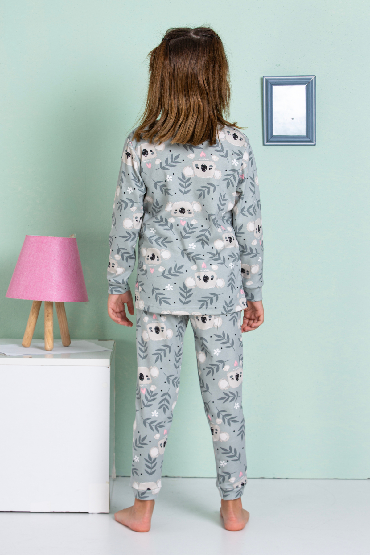 elmas kids Kız Çocuk ve Bebek Sevimli Koala Desenli Gri %100 Pamuklu Pijama Takımı fotoğrafı 7 (önizleme)