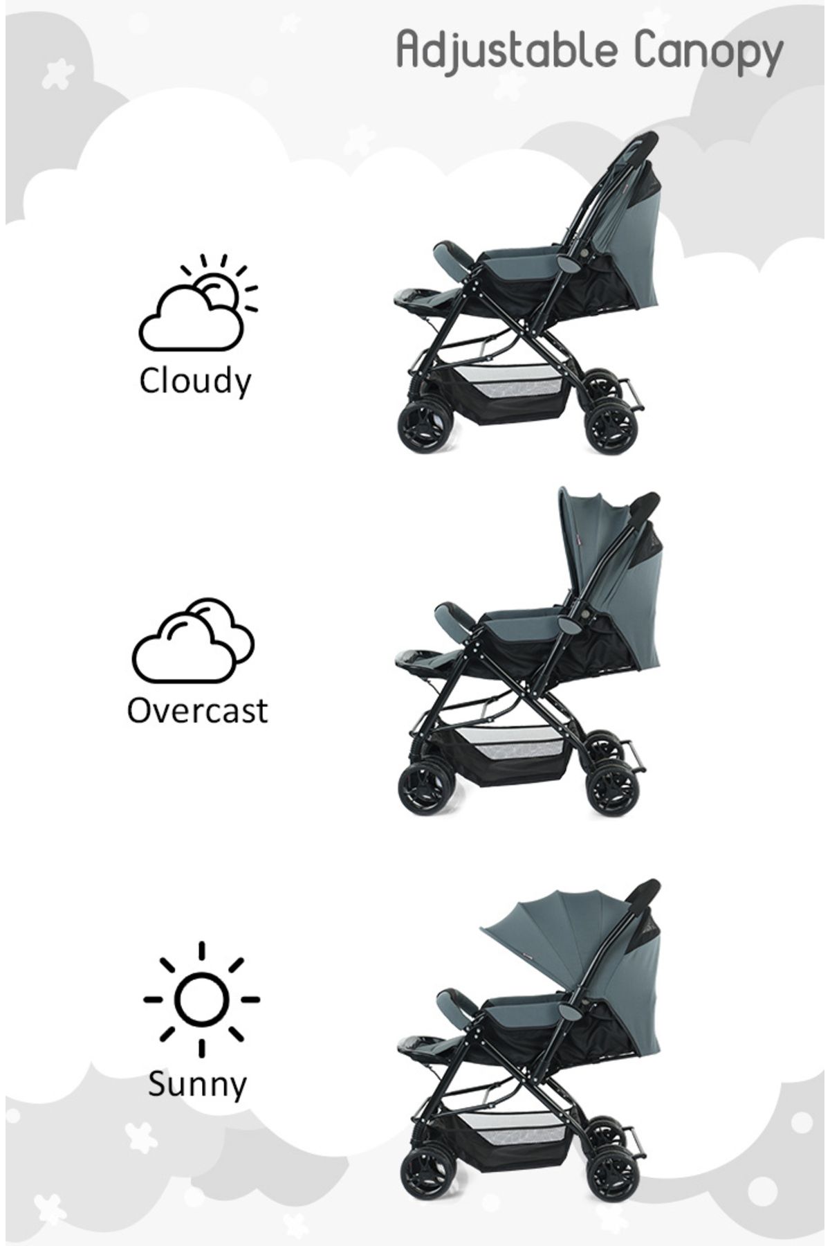 Babyhug-Babyhug Symphony Stroller - 0-3 Years, Reversible Handle, Mosquito Net, 5-Point Harness, Grey 2