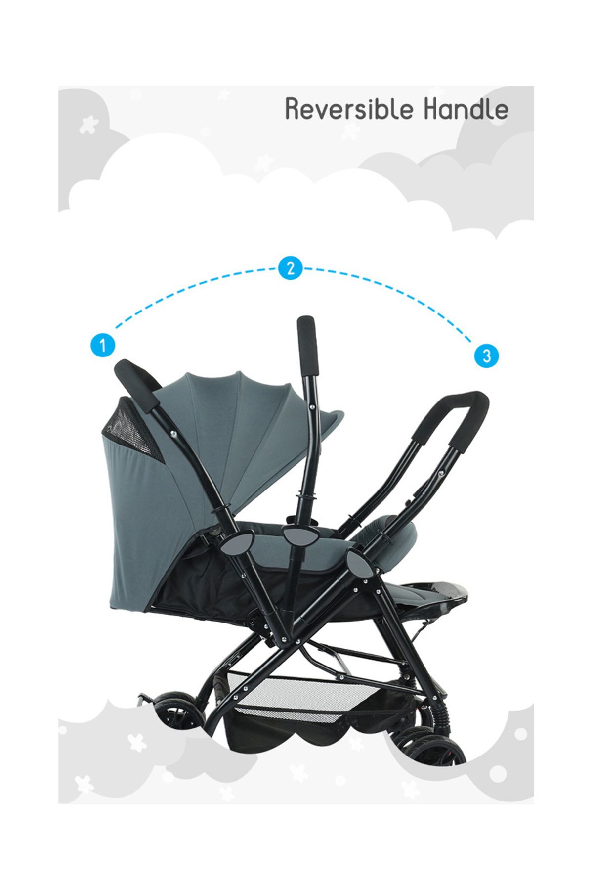 Babyhug-Babyhug Symphony Stroller - 0-3 Years, Reversible Handle, Mosquito Net, 5-Point Harness, Grey 5