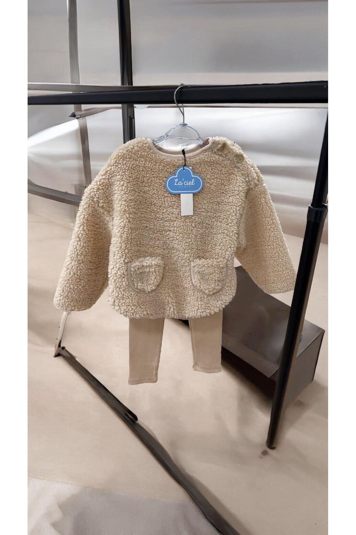Magu-Polar Ecru Sweatshirt Leggings Bottom-Top Set Girl's 3