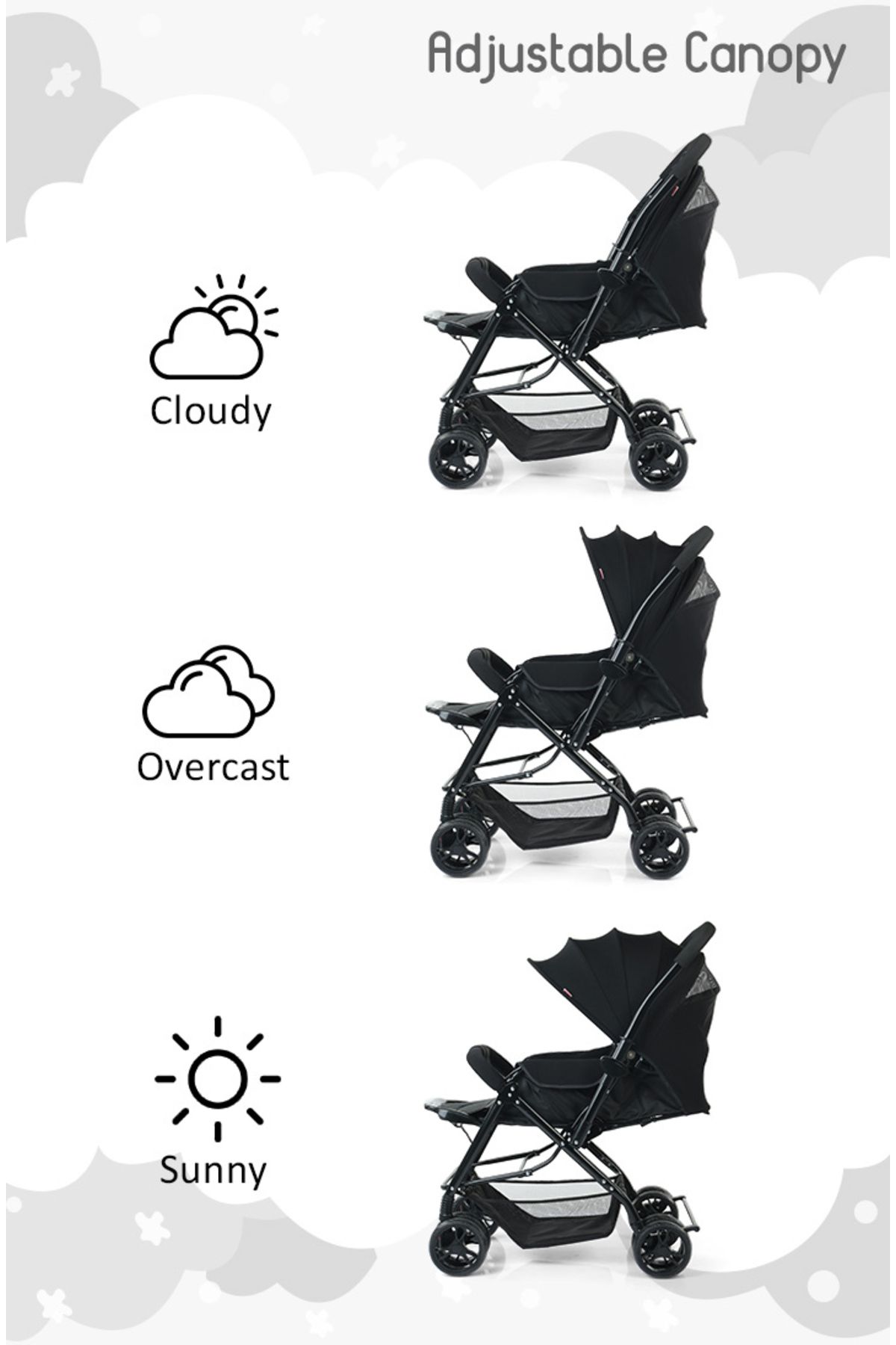 Babyhug-Babyhug Symphony Stroller with Reversible Handle, Mosquito Net,  0-3 Years Black 2