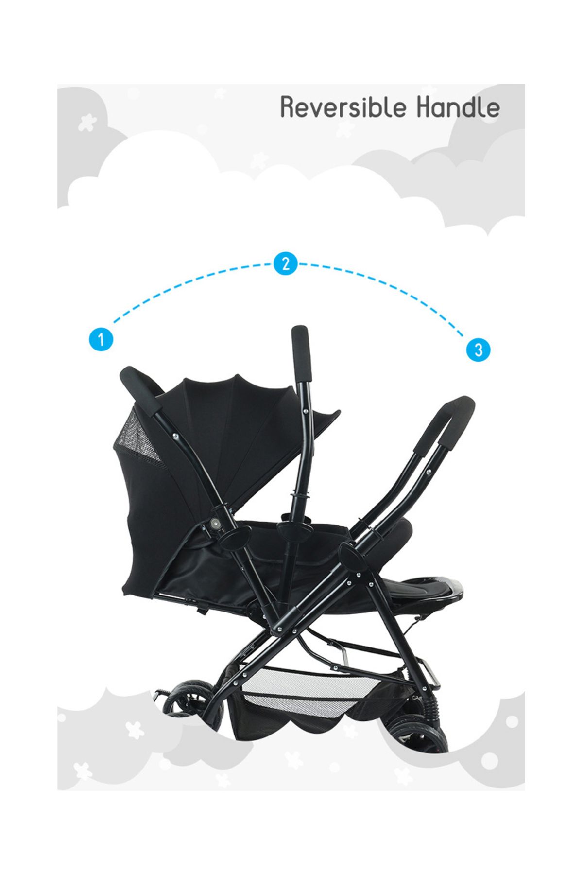Babyhug-Babyhug Symphony Stroller with Reversible Handle, Mosquito Net,  0-3 Years Black 5