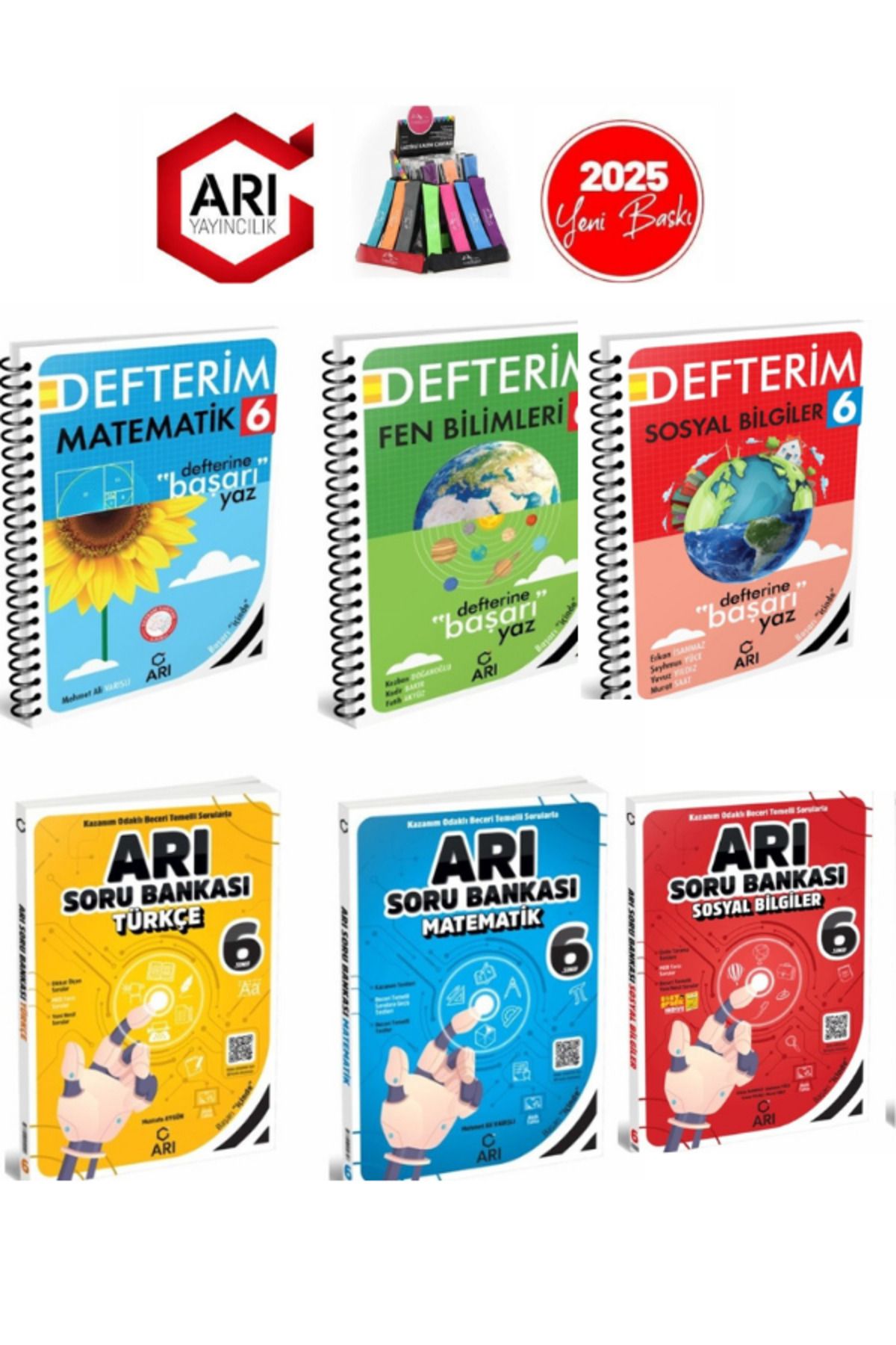 Arı Yayıncılık 2024-2025 6.Sınıf Mat-Fen- Sosyal Konu Anlatımlı Defter Seti+Soru Bankası Seti(6Kitap)+Kalemlik