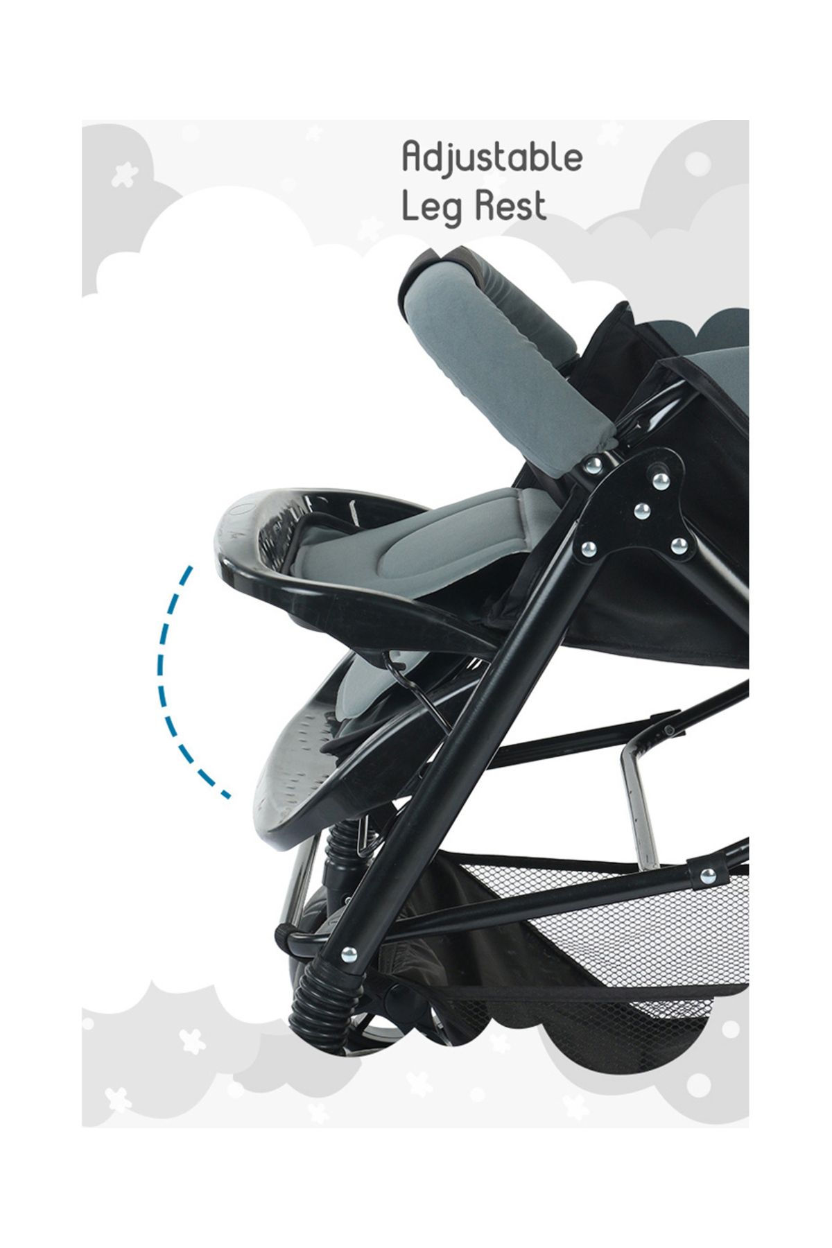 Babyhug-Babyhug Symphony Stroller - 0-3 Years, Reversible Handle, Mosquito Net, 5-Point Harness, Grey 7