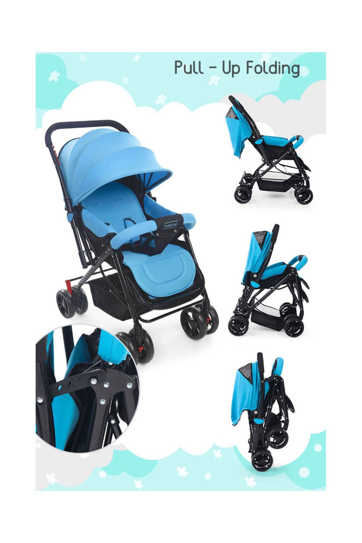 Babyhug-Symphony Stroller with Reversible Handle, Mosquito Net, Multi-Recline - 0 to 3 Years - Blue 8