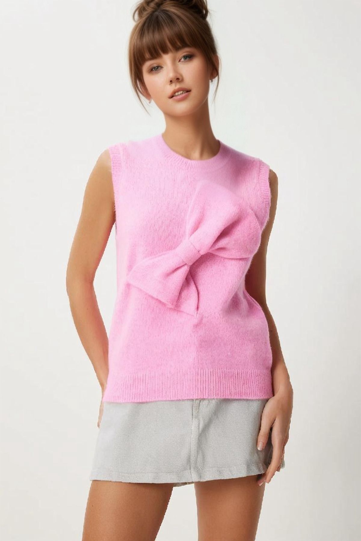 Luna Carina-Light Pink Women's Knitwear Sweater - Bow 1