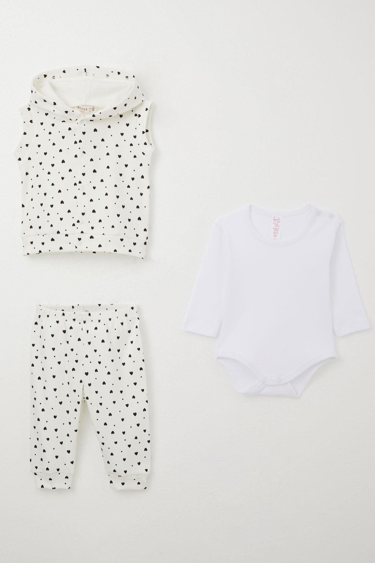 Breeze-Baby Girl Bodysuit 3 Piece Set with Tiny Heart Pattern 4 Months-1 Years, White 1