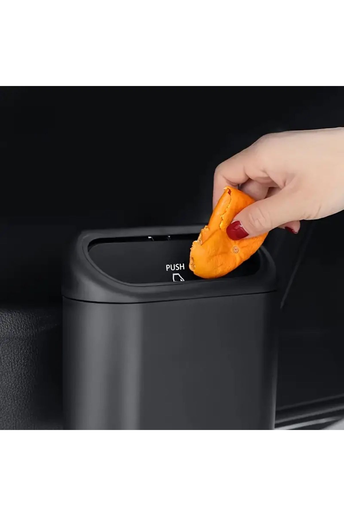 Eşya Dünyası-Leak-Proof Black Car Trash Can with Lid - Durable Pp Material with Car Interior Easy Hanging Attachment 3