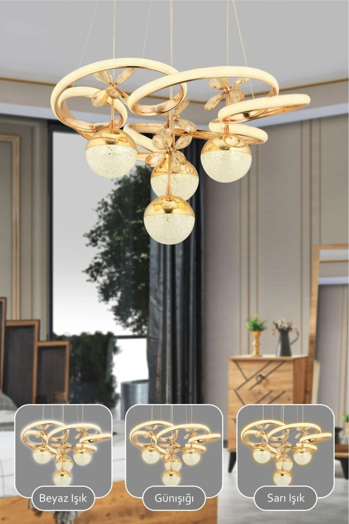 VENON-Modern Gold Plated Pendant Lamp Led Chandelier Living Room Chandelier with Harmony Control and 3 Color Light Features 2