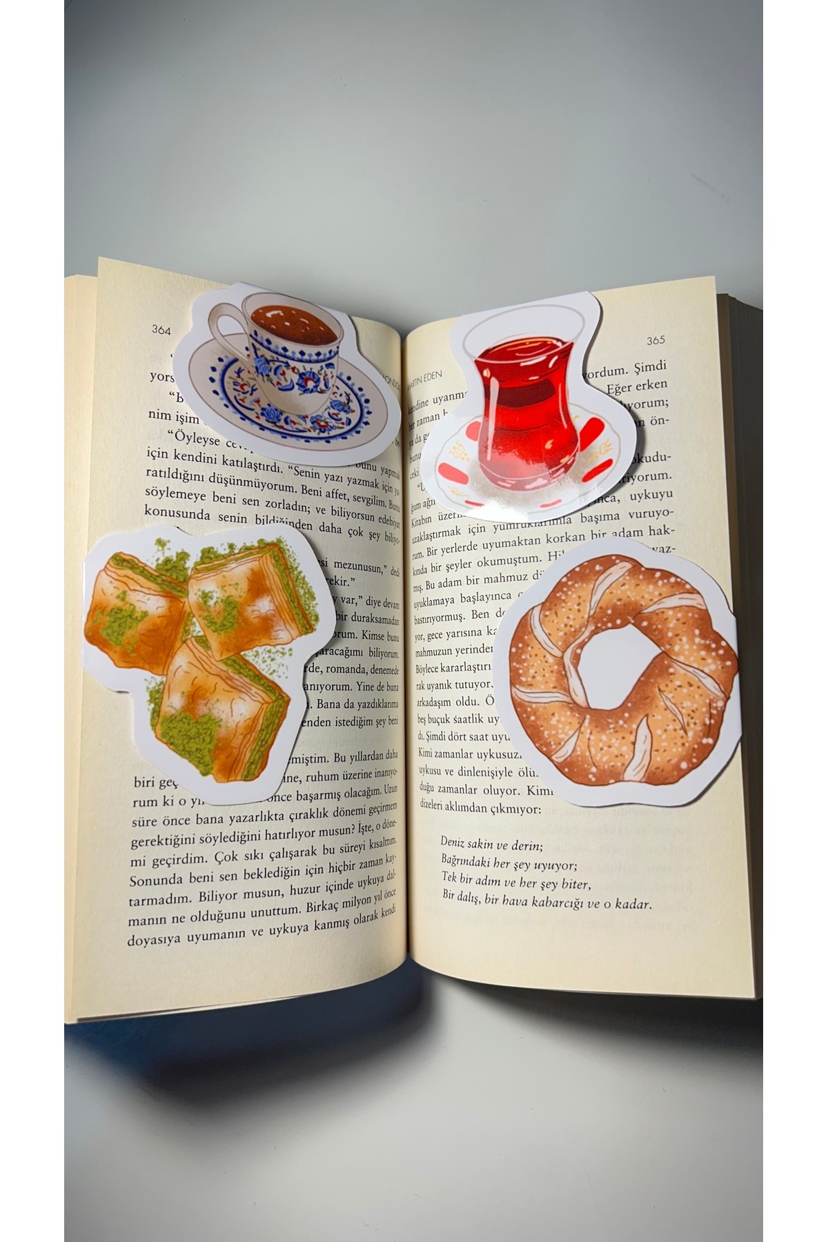 Handeto Kraft 4'lü Çoklu Mıknatıslı Kitap Ayracı Seti-simit Çay Baklava Ve Türk Kahvesi Temalı