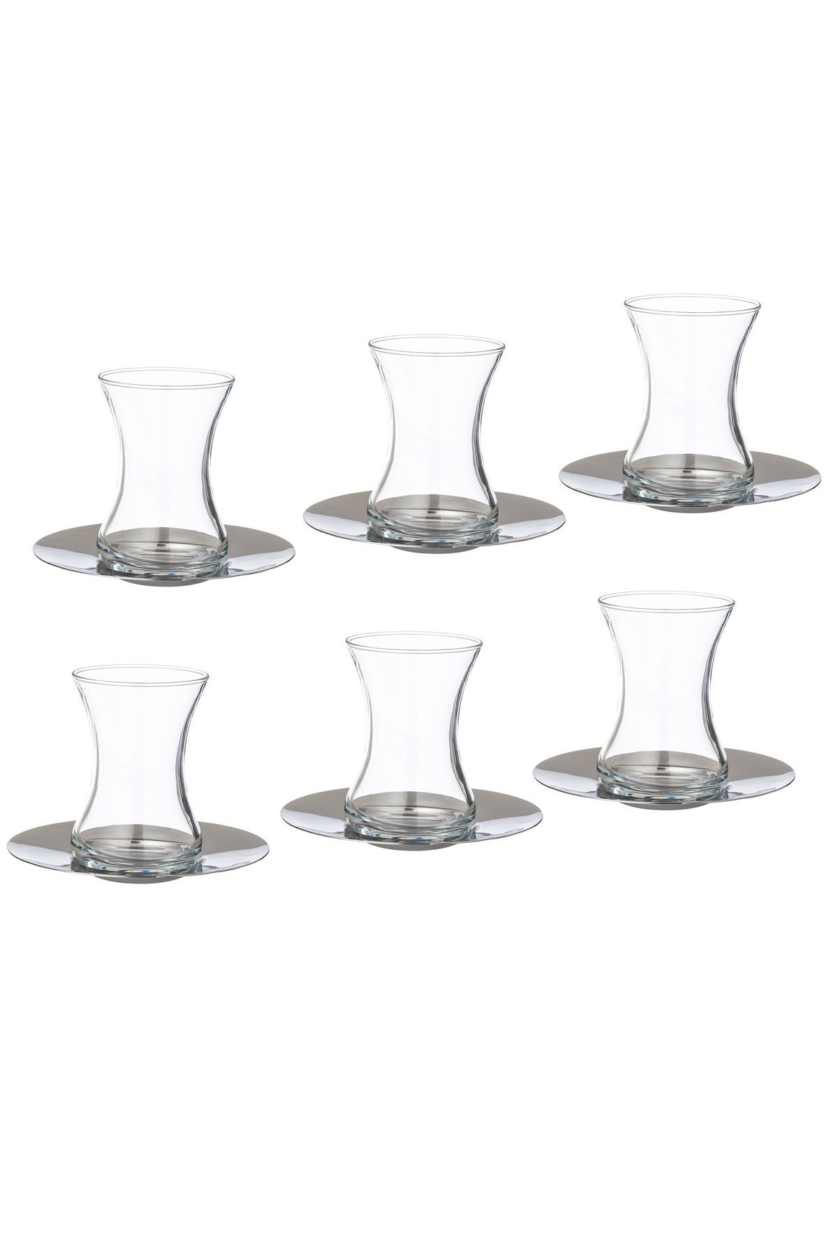 Dania-A glass tea set consisting of 6 cups and 6 stainless steel saucers 1