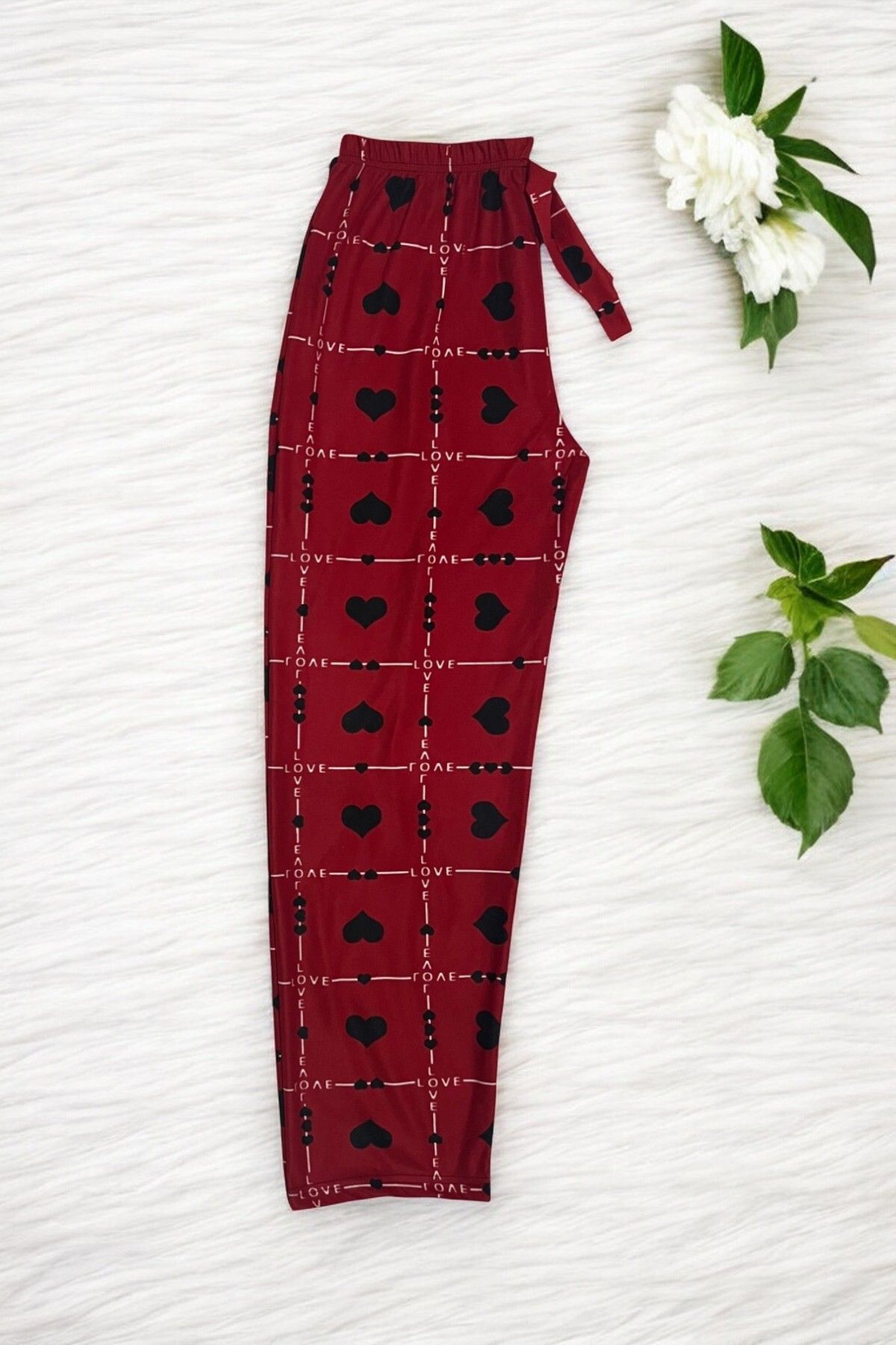 SİERNA Kurdeleli Ekose Kadın Pijama Altı Süet Kumaş srn-004056