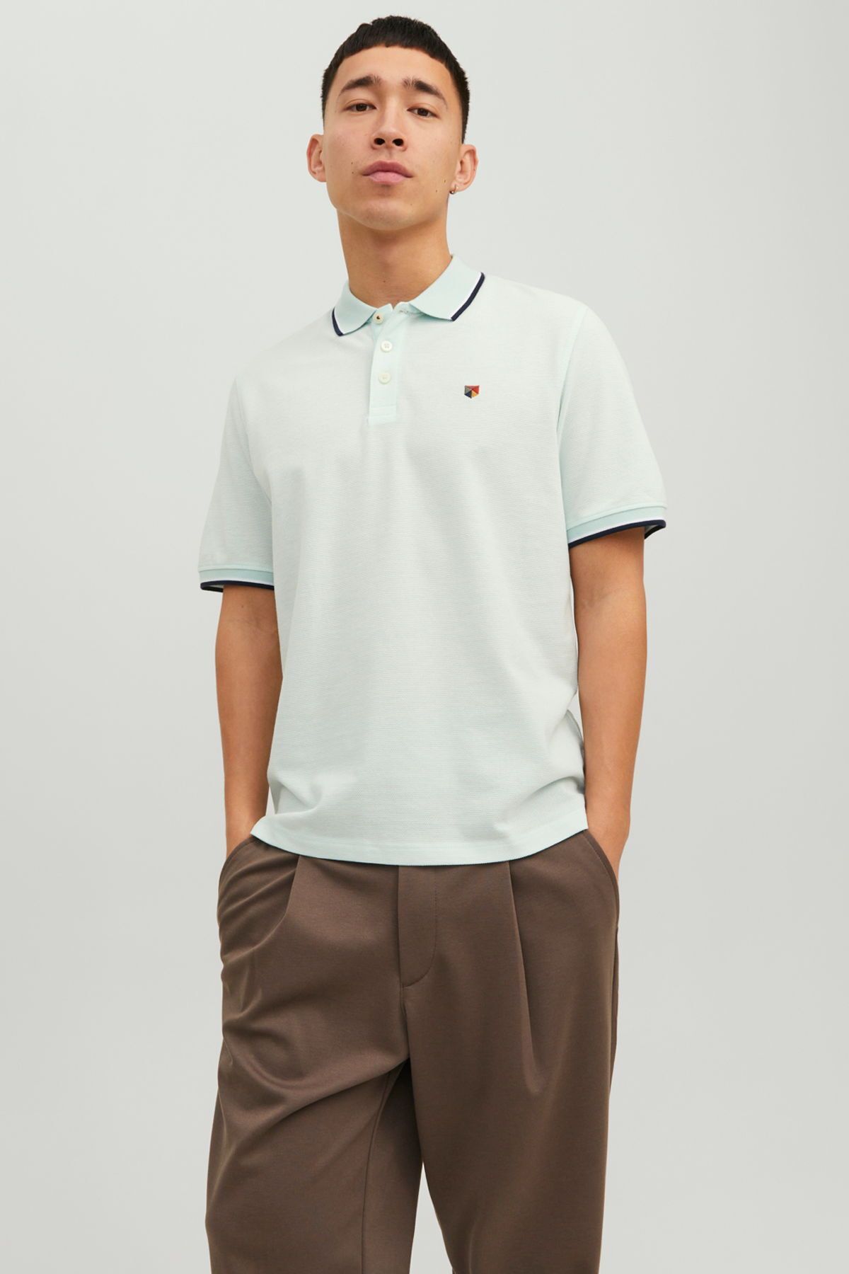 تی شرت آبی مردانه Jack & Jones پولو بلووین با جزئیات گلدوزی Jack & Jones