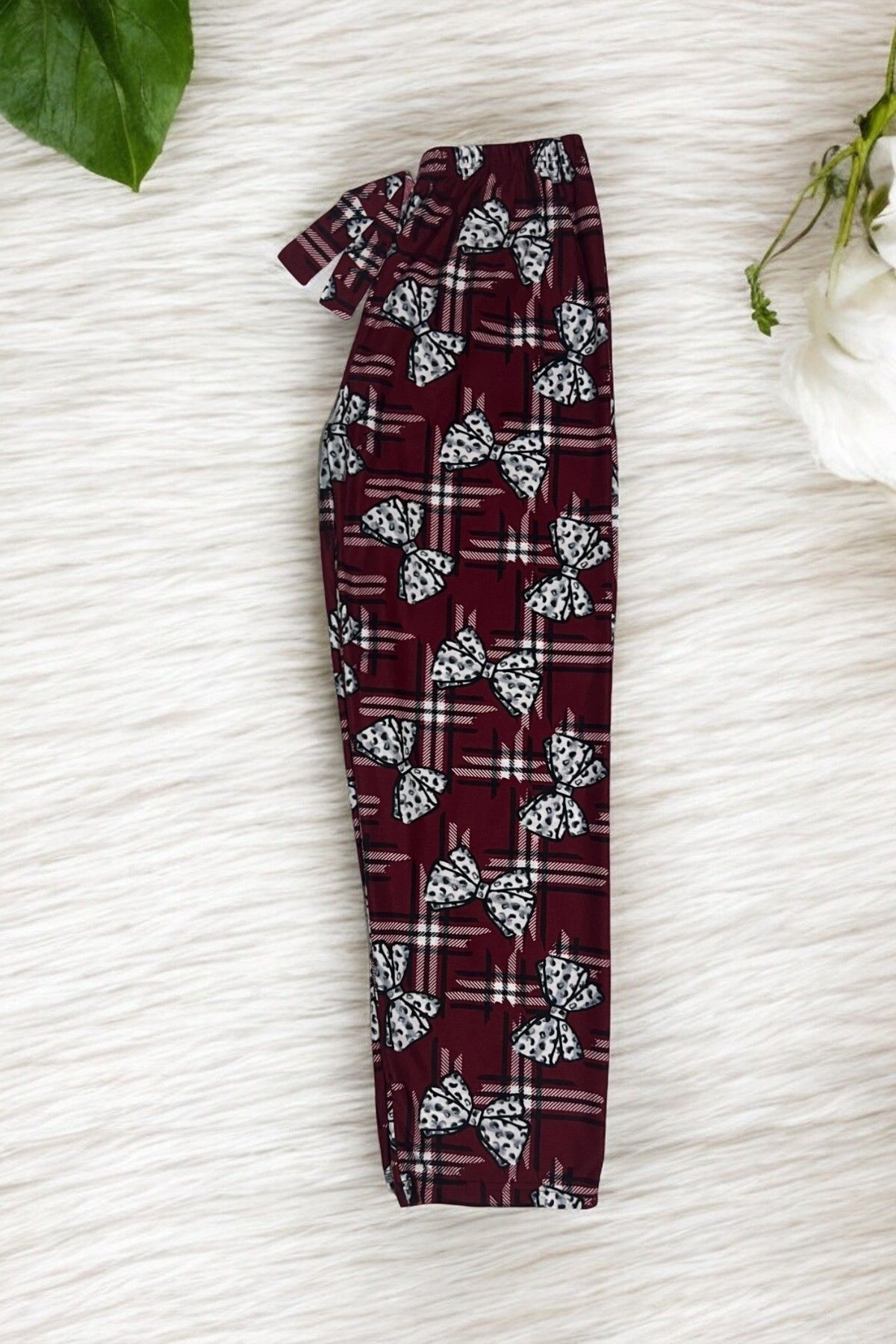 SİERNA Kurdeleli Ekose Kadın Pijama Altı Süet Kumaş srn-004163