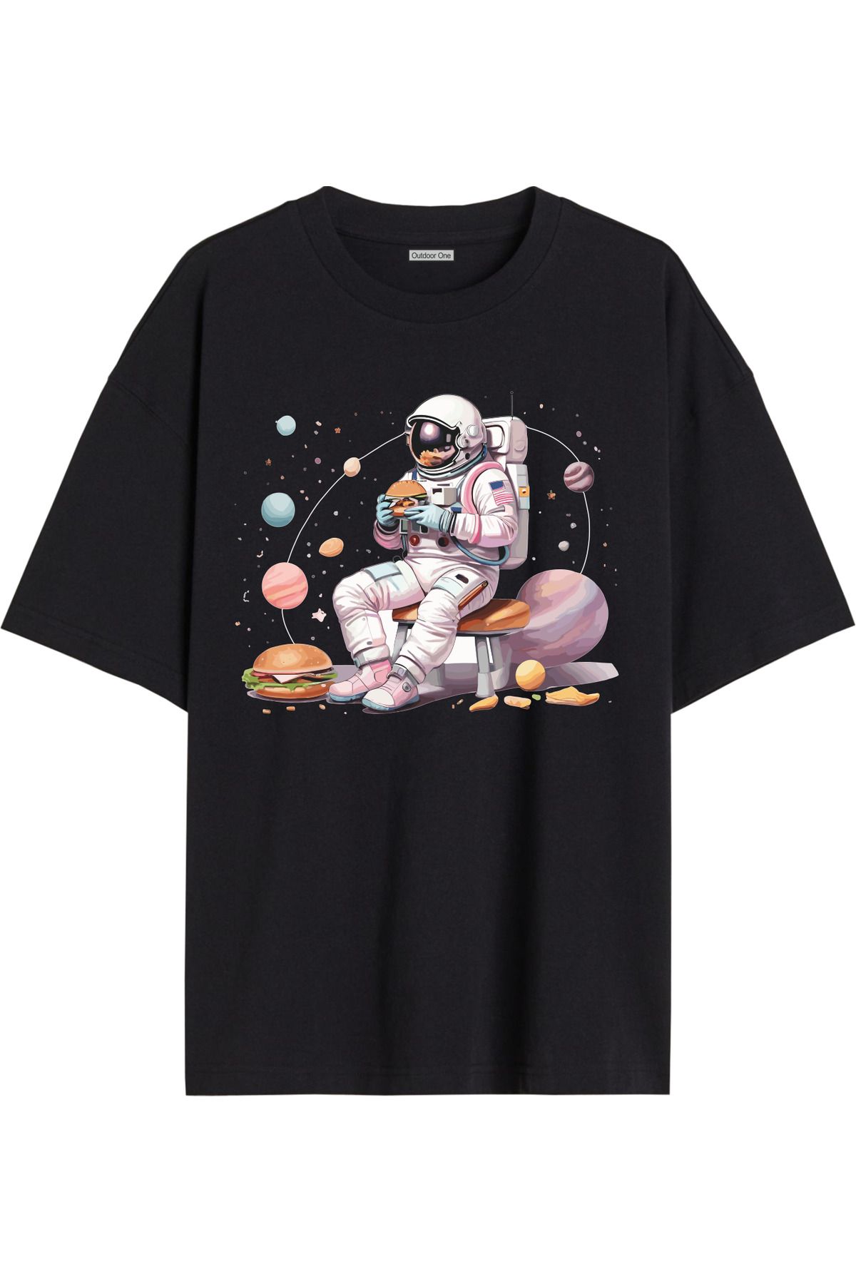Outdoor One Tricou Negru Unisex - Design Mixt, Decolteu, Imprimeu Frontal - Mixt24 Unisex - S