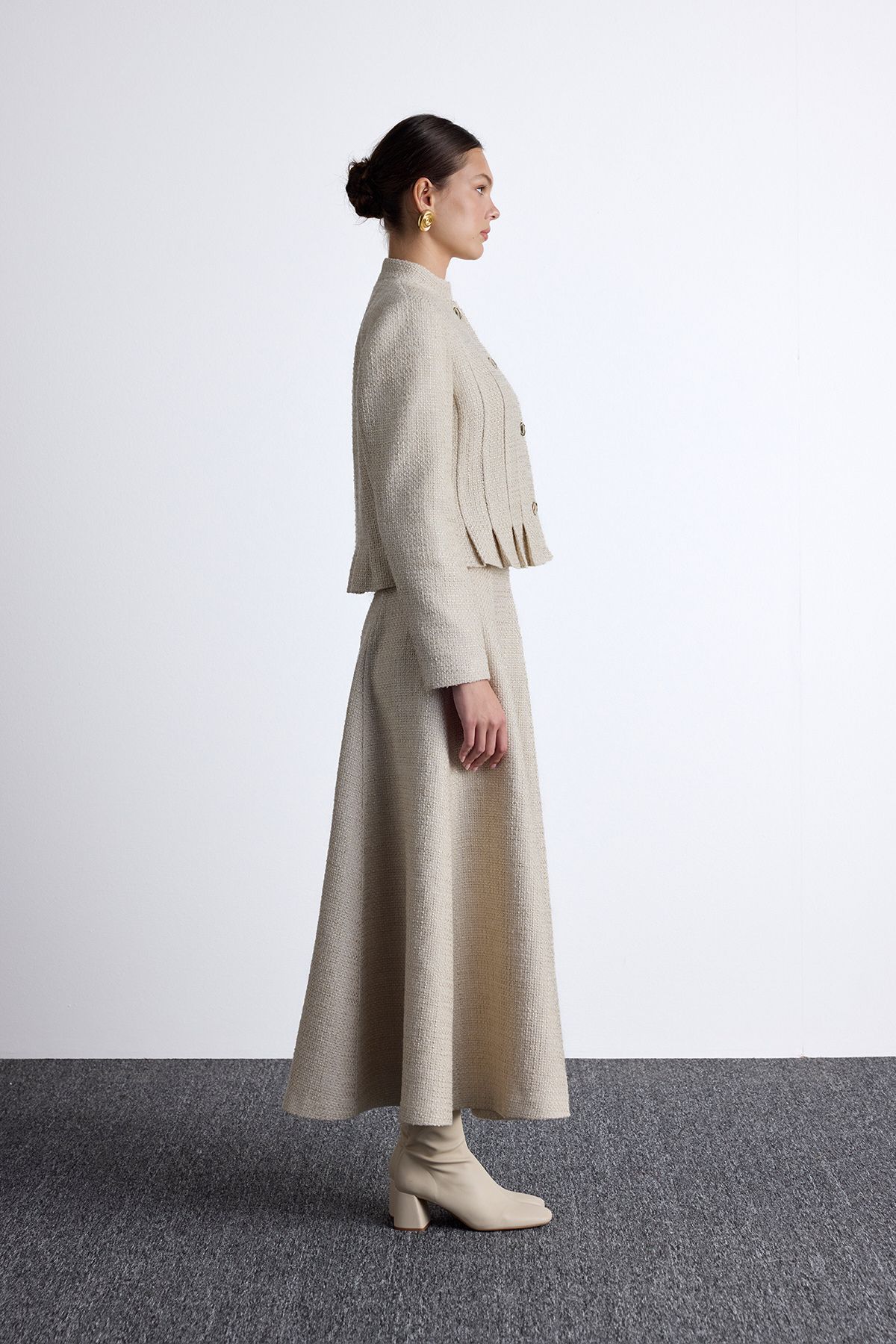 Manuka-Beige Textured and Buttoned Jacket 6