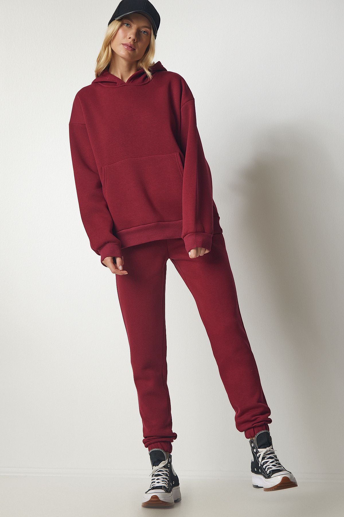 Lovelyİstanbul-Burgundy Hooded Raised Tracksuit Set - Ldd0060 2