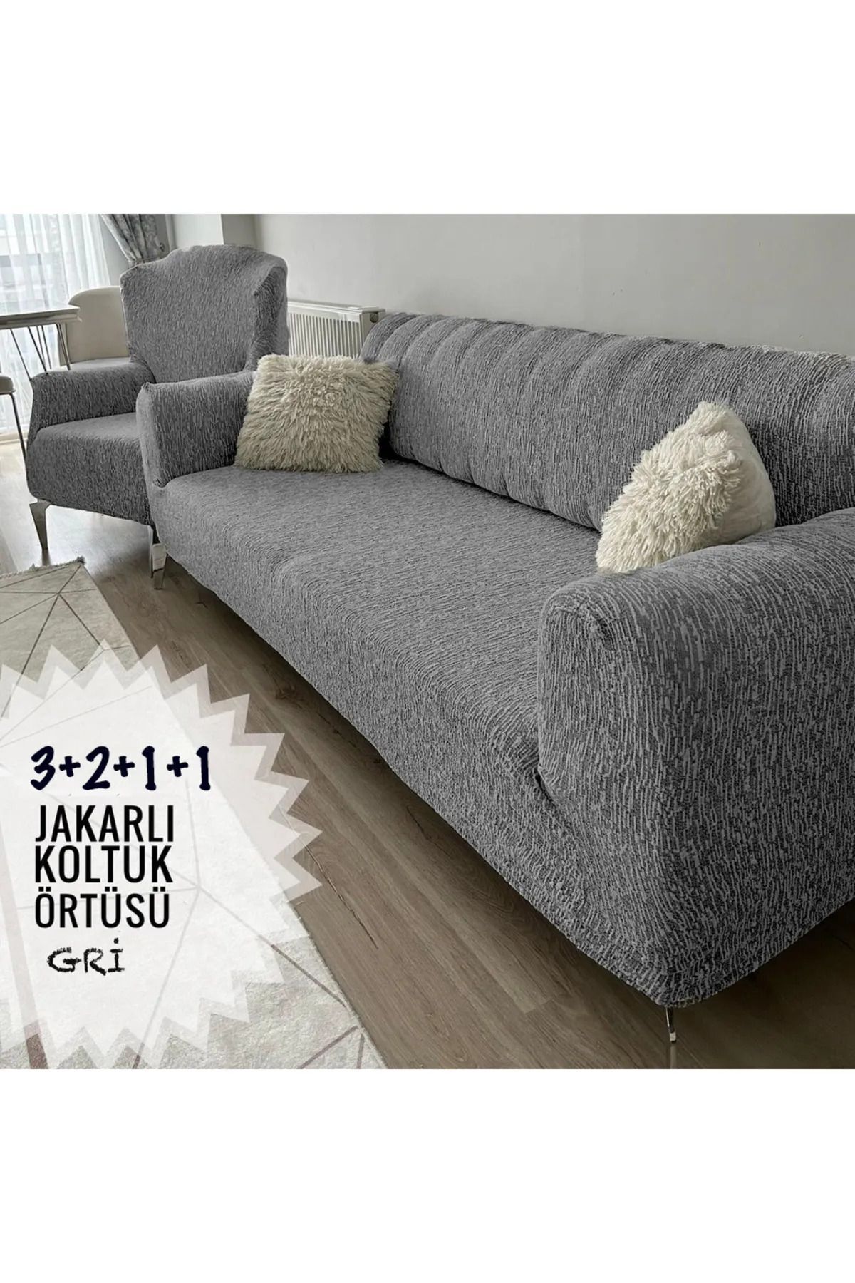 Naylon Yıkanabilir Jakarlı Koltuk Örtüsü Seti - 2x3'lü, 2x1'li2