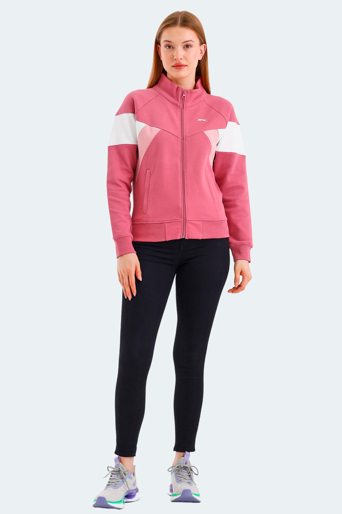 Slazenger VICTORY Kadın Fermuarlı Dik Yaka Cepli Gül Sweatshirt görsel 7