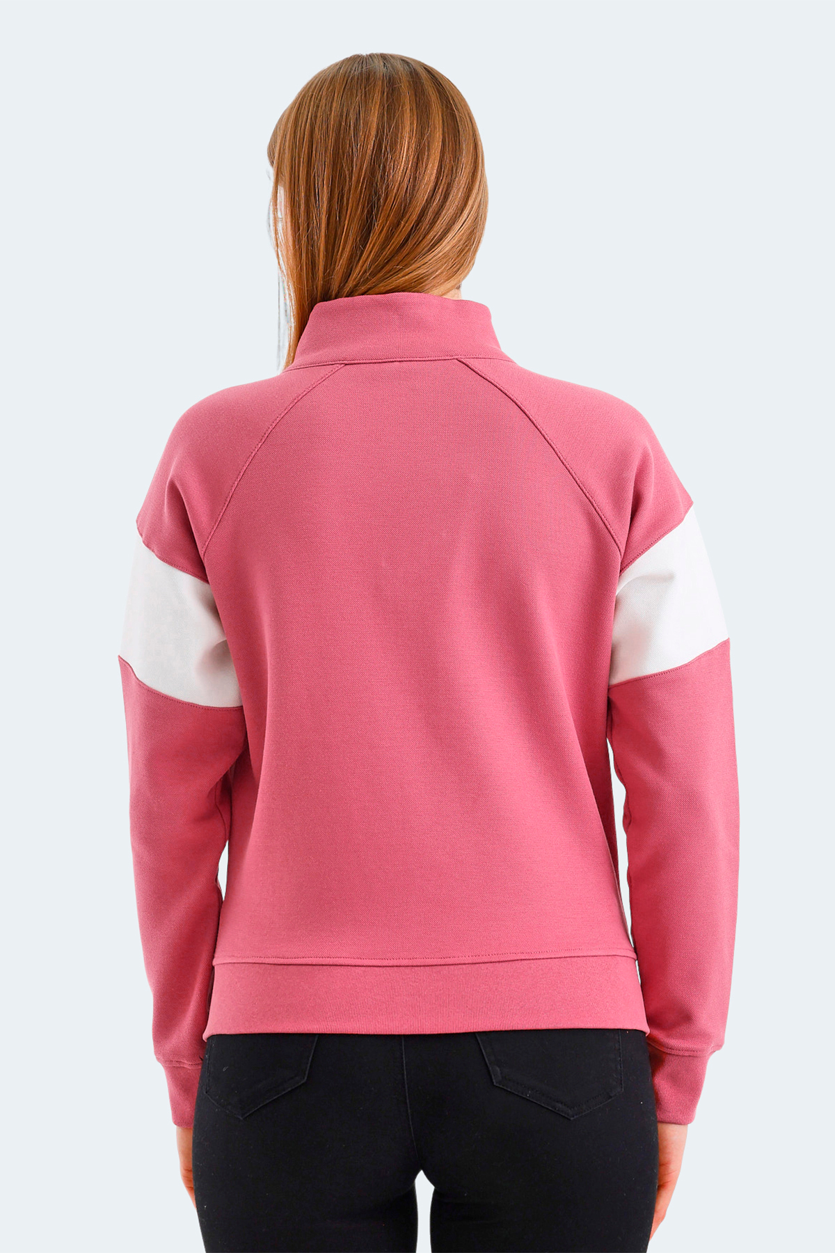 Slazenger VICTORY Kadın Fermuarlı Dik Yaka Cepli Gül Sweatshirt görsel 2