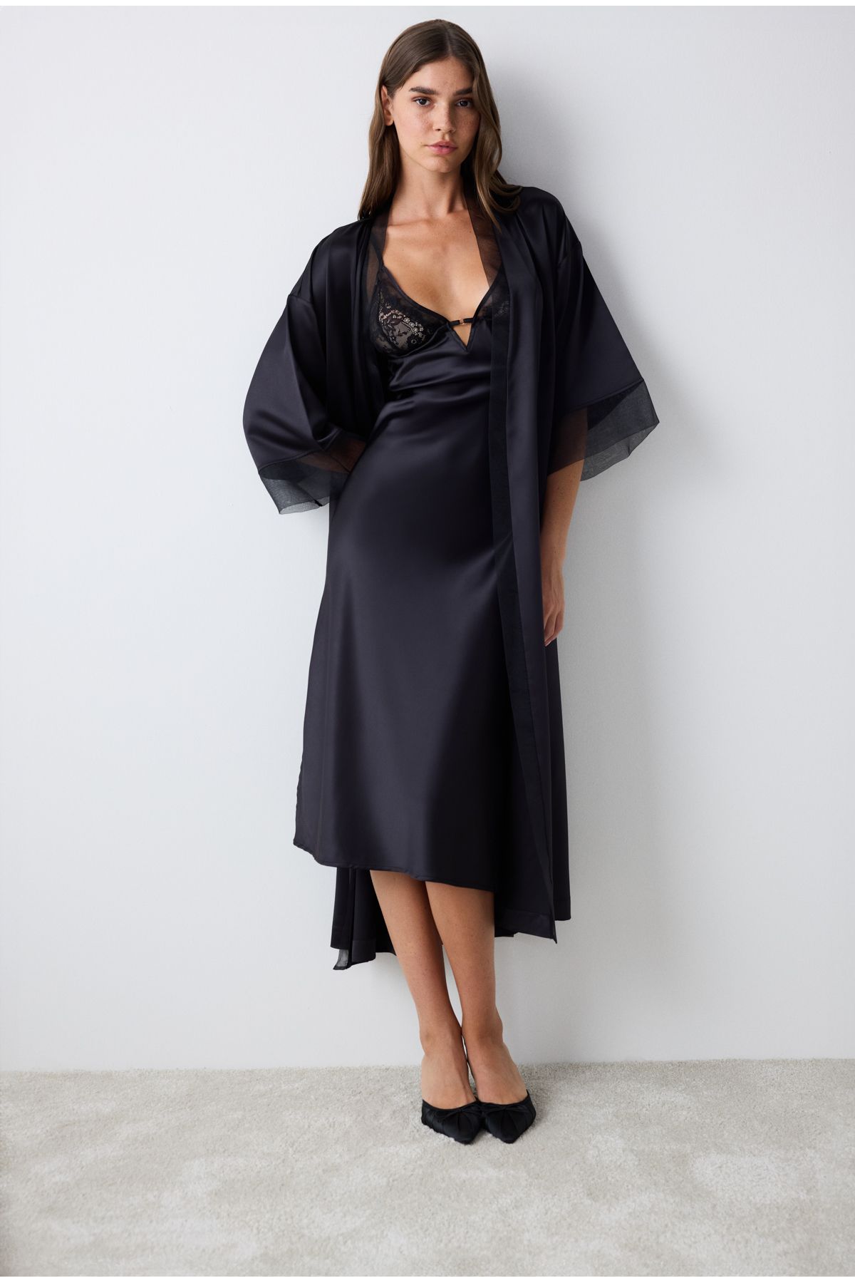 Penti-Belle Satin Black Dressing Gown 3