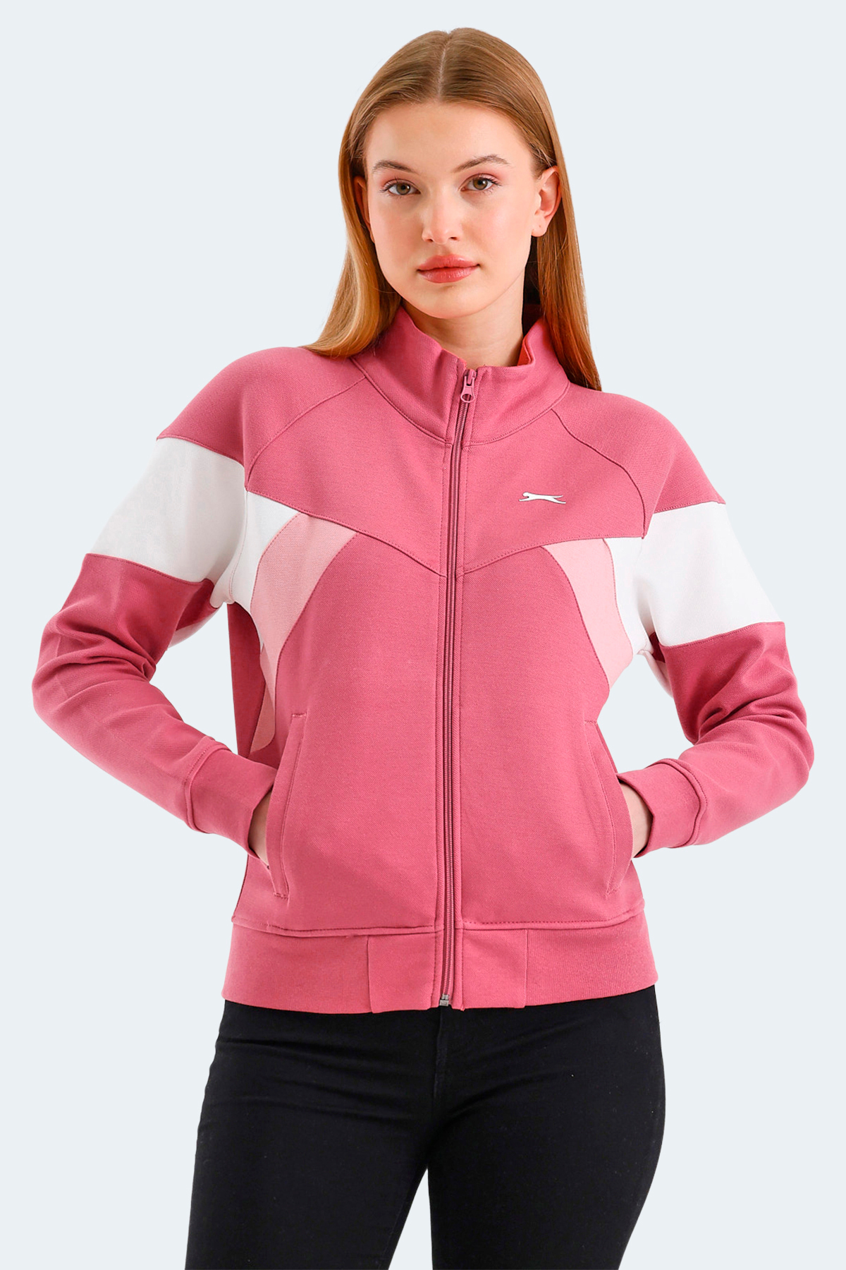 Slazenger VICTORY Kadın Fermuarlı Dik Yaka Cepli Gül Sweatshirt görsel 3