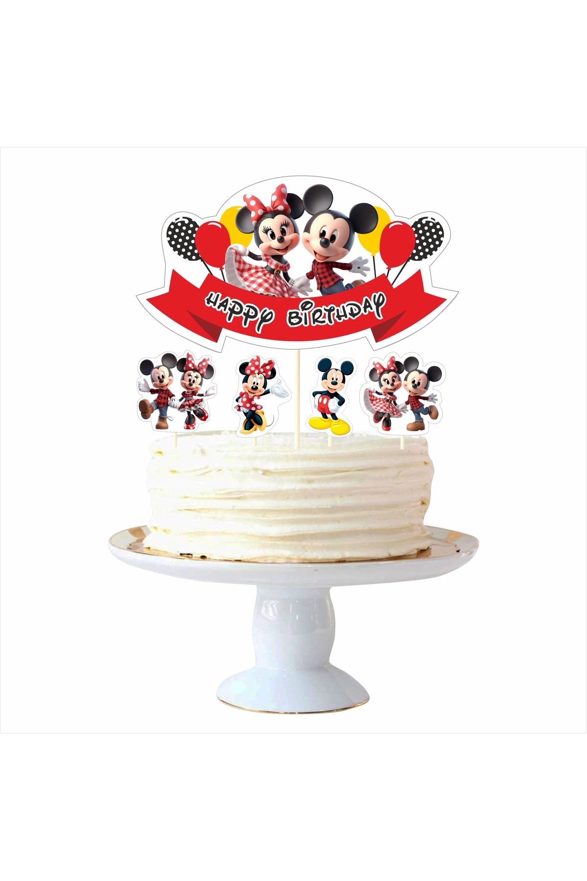 SİYAH PARTİ EVİ İkiz Doğum Günü Minnie Mouse Mickey Mouse Pasta Süsü