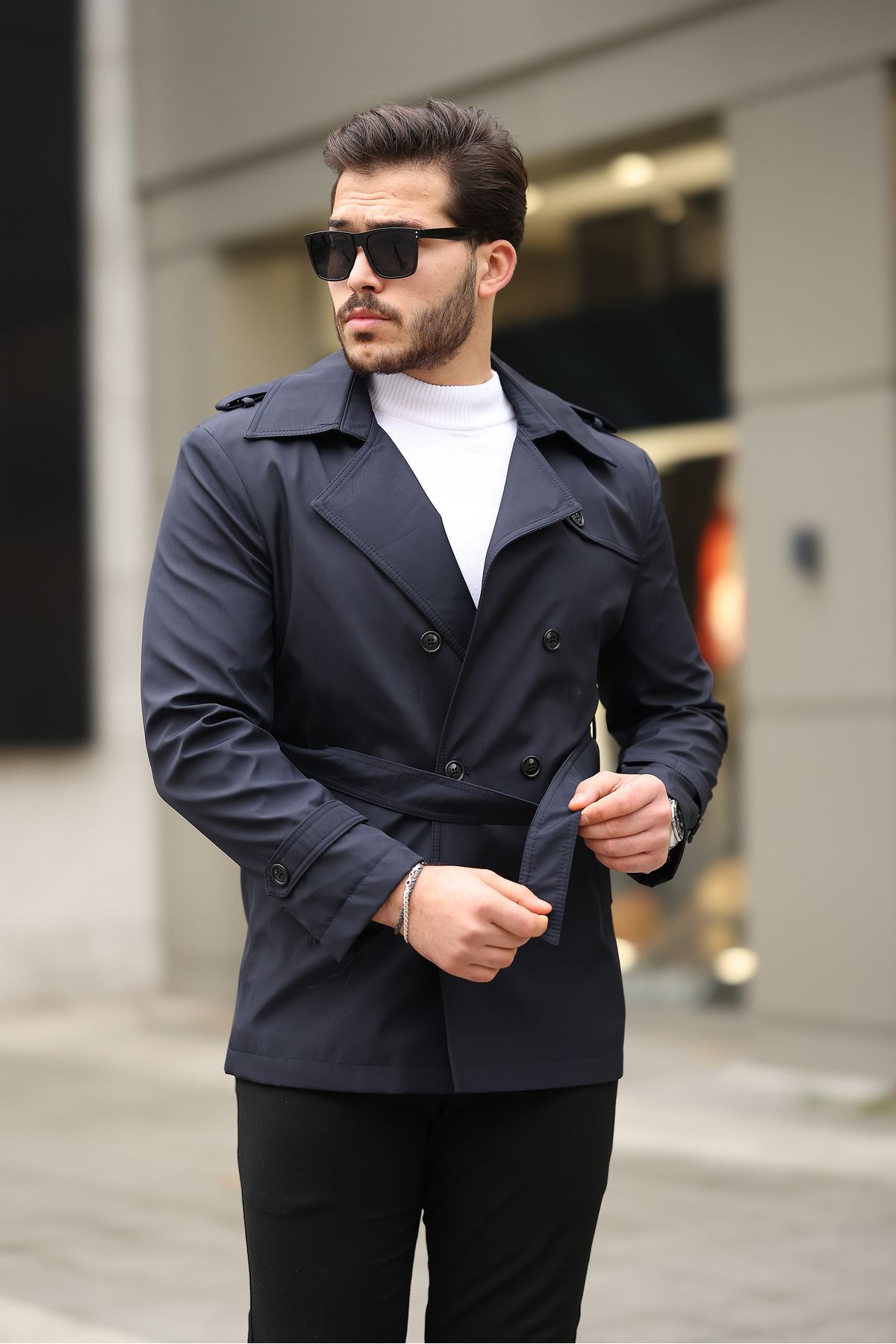 OHEPMODA Slim Fit Kemerli Erkek Trençkot