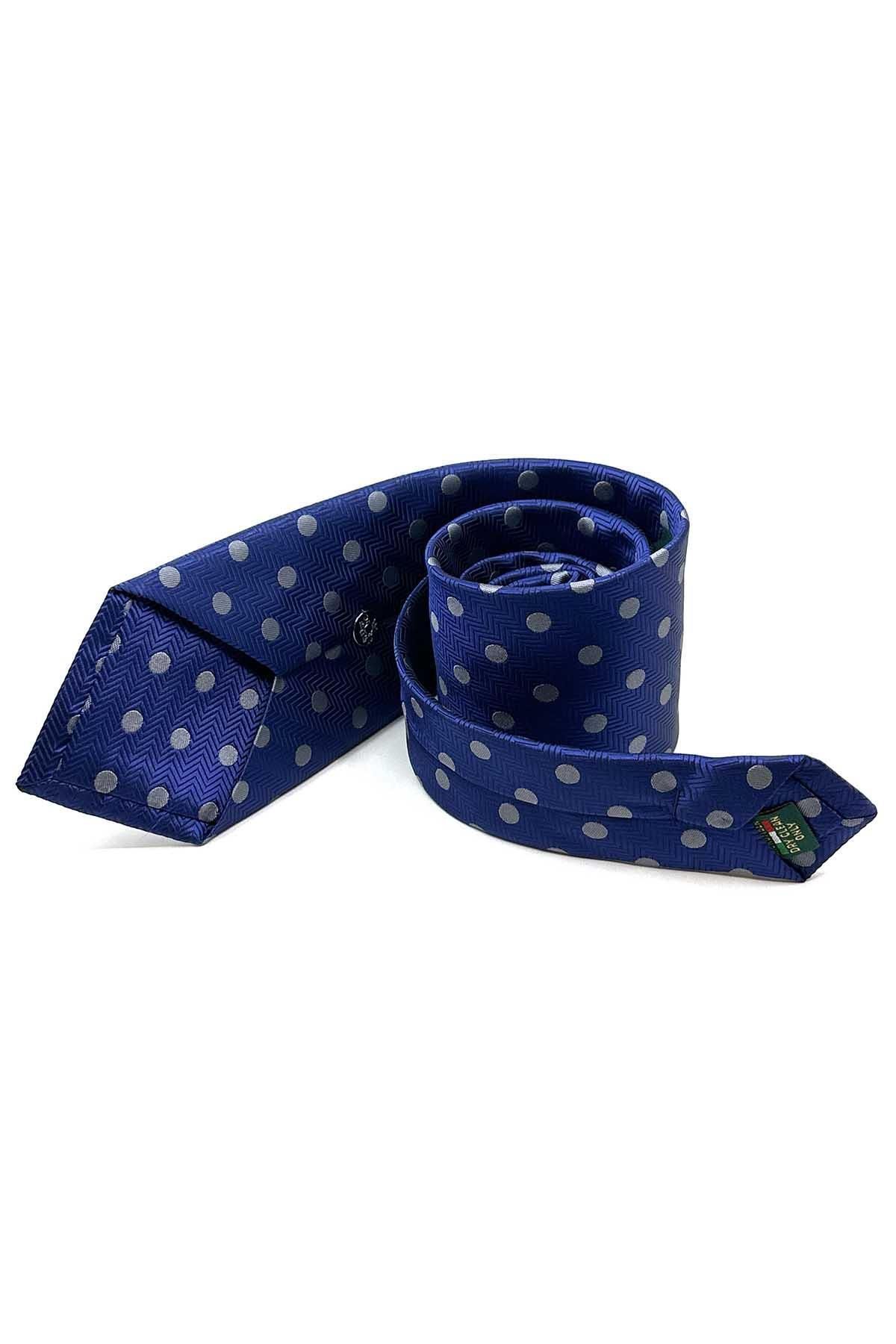 Kravatkolik-Midnight Blue Polka Dot Pattern Classic Tie with Handkerchief Kk13097 5