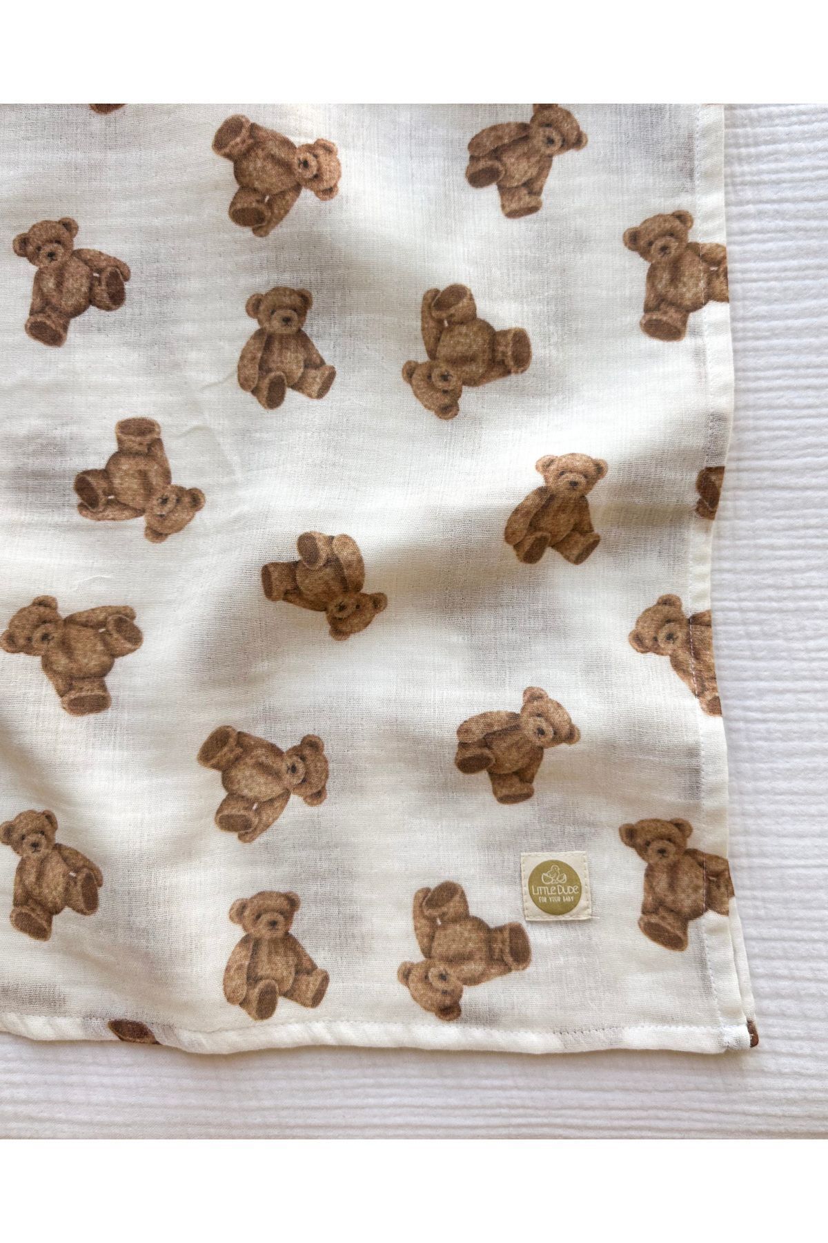 Genel Markalar Organik Pamuk Çift Katlı Teddy Bear Desenli Müslin Örtü - 100*100 fotoğrafı 4 (önizleme)